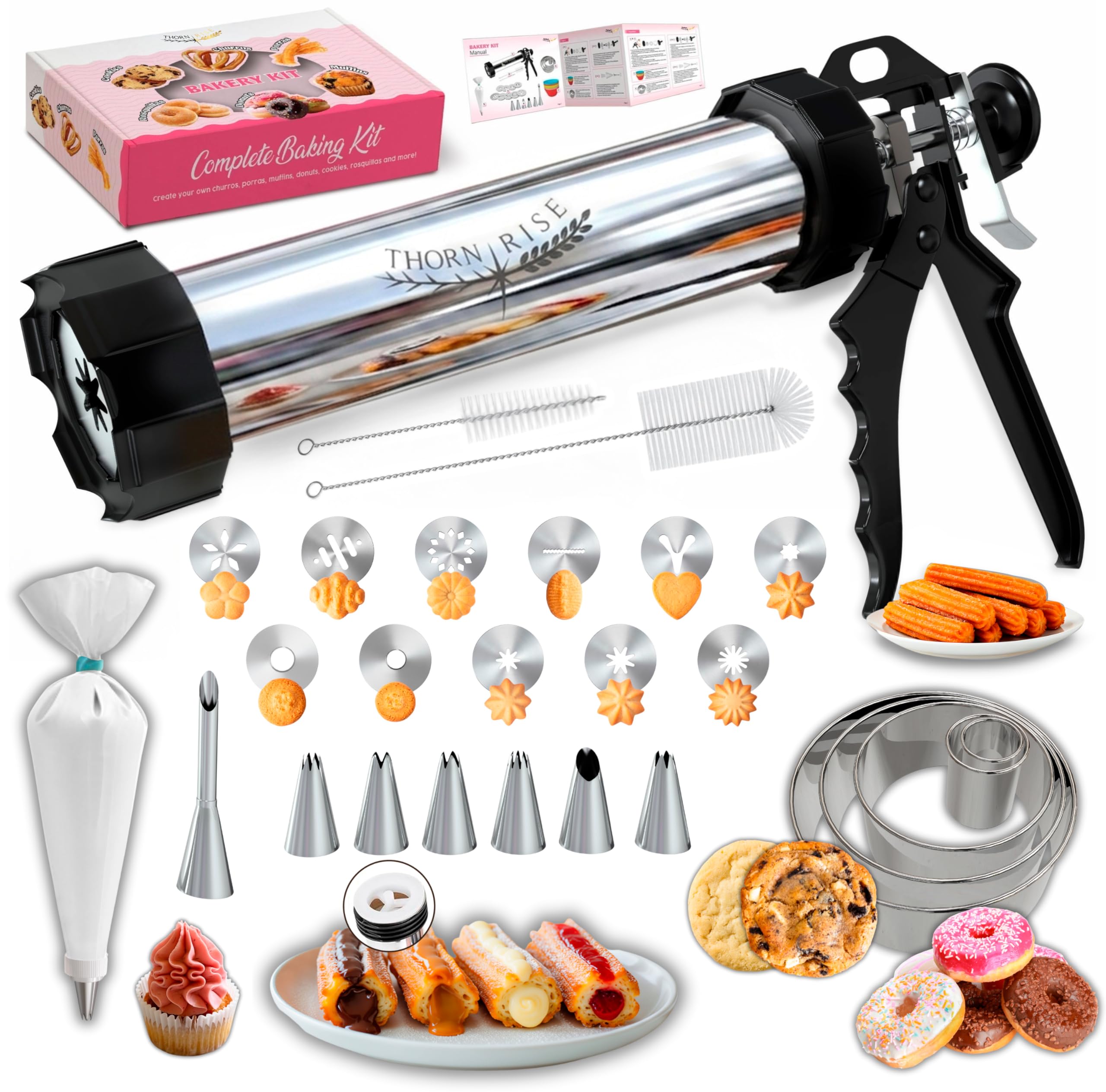 Churros Maker - Macchina per pasticceria, in acciaio inox 304, grande capacità, facile da pulire e durevole, ideale per famiglie, pasticceria amatoriale e professionisti, pressa perfetta per