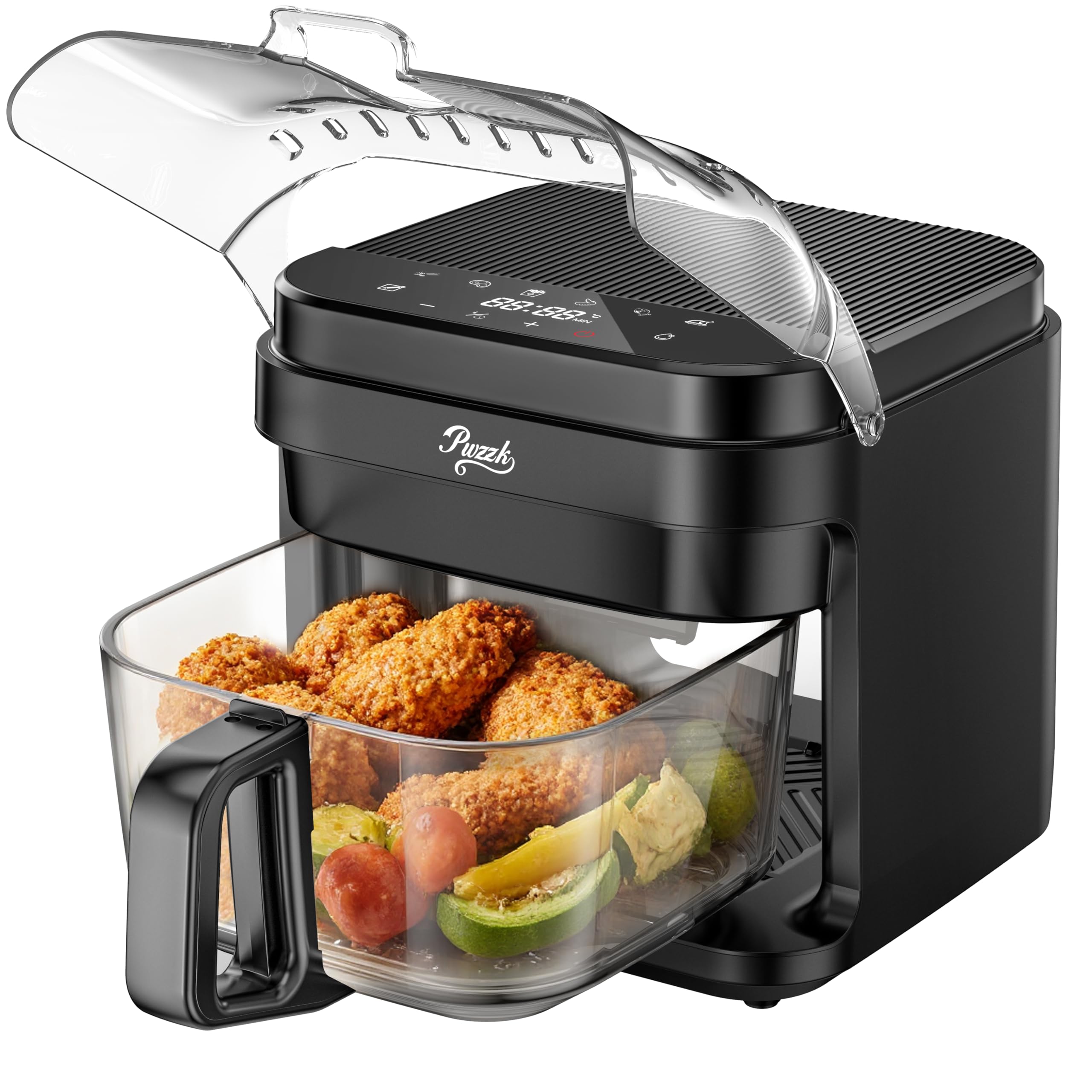 5 8QT Glass Air Fryer with Basket Non-Toxic BPA Teflon Free 8 Presets Infrared Heating Flip-Up Safety Shield