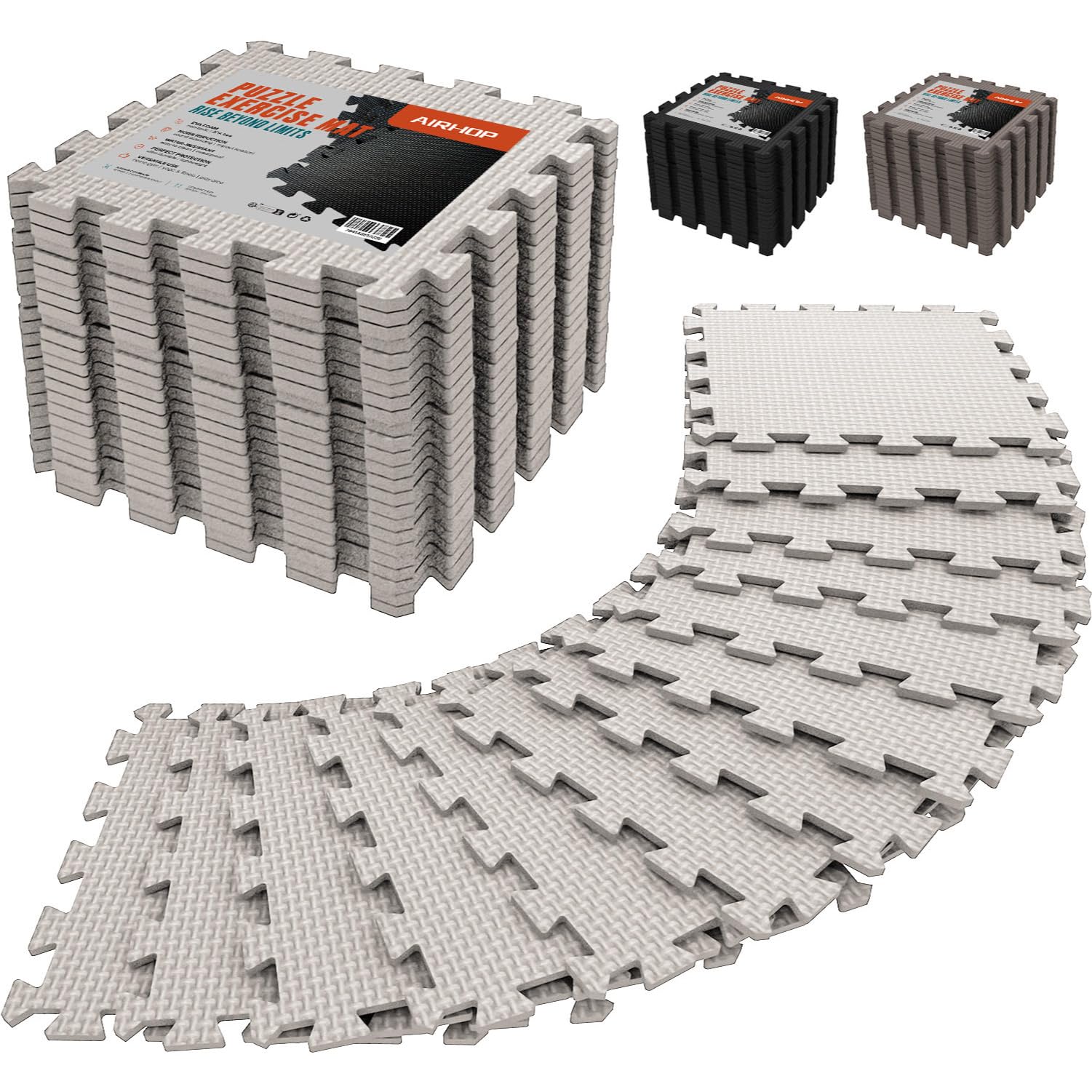 AIRHOP Set da 18 Pezzi Tappeto Palestra Puzzle in EVA ad Alta Densità, Ammortizzante e Antiscivolo, Ideali per Fitness, Yoga e Sport, Perfetti per Home Gym e per il Pavimento della Palestra, 30x30 cm