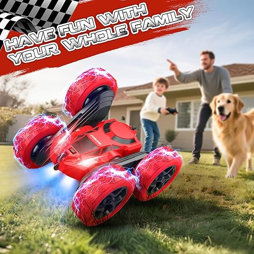 Miniatura 9 de Auto a control remoto para niños  Juguete de coche para niños de 6 7 8 9 años, 4WD 2.4Ghz doble cara giratoria 360 RC coches con faros, cumpleaños