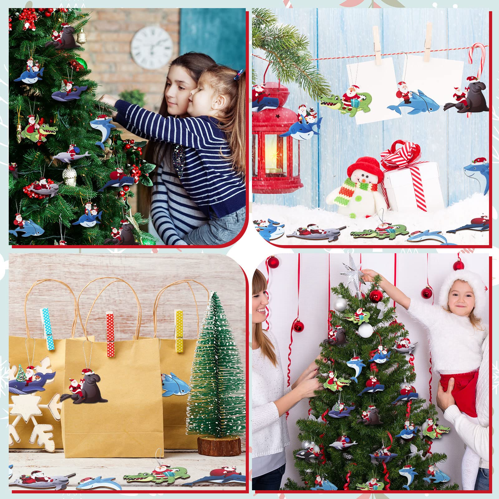 Ornement De Noël à Suspendre Avec Une Boîte En Bois à 6 Grilles, 24 Pièces Belle Décoration D'ornement De Noël à Suspendre Pour La Maison Décoration D'arbre De Noël Accessoires Cadeau