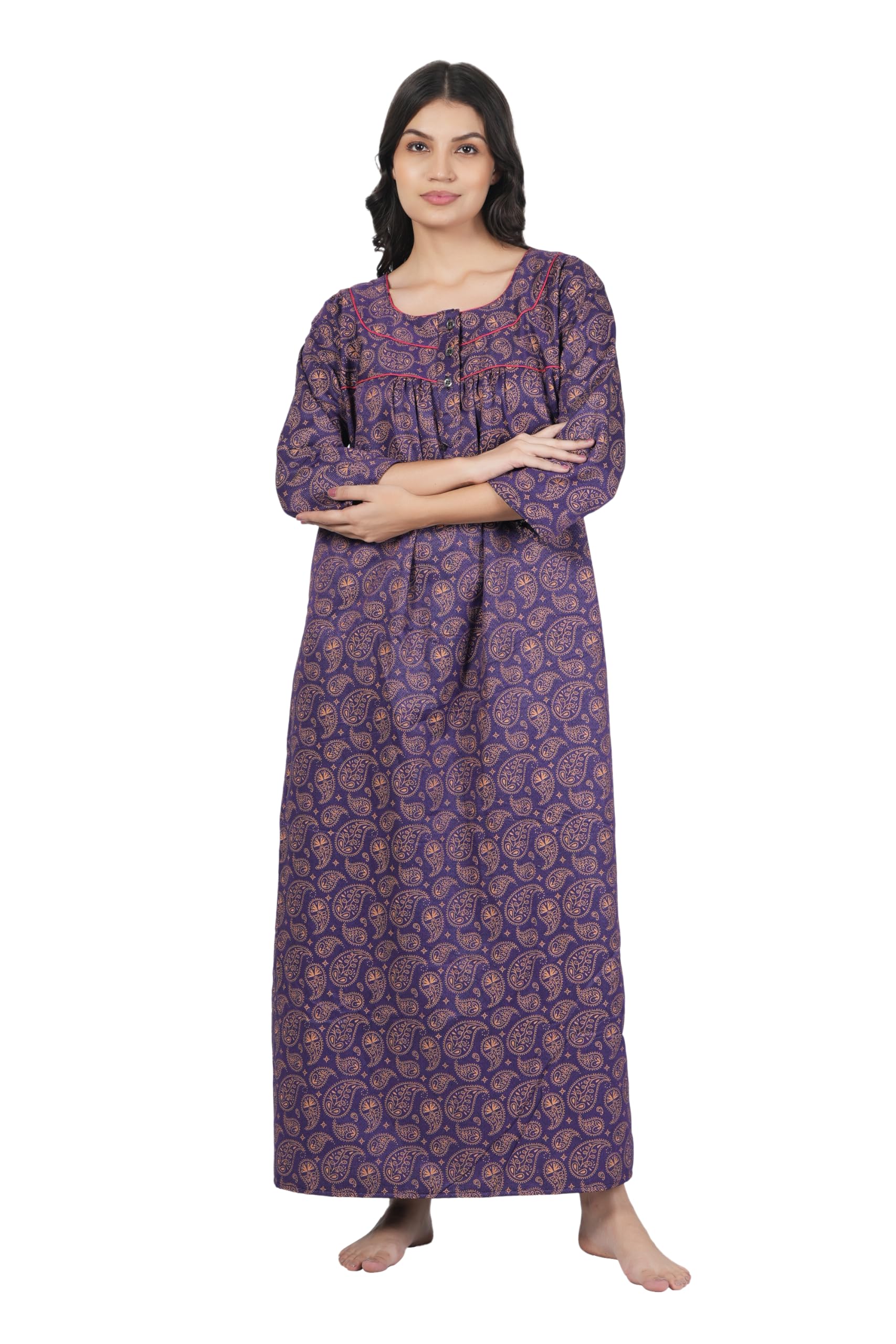 Ladies Winter Wear Wollen Printed Nighty/Nightgown Maternity Nighty-image-40