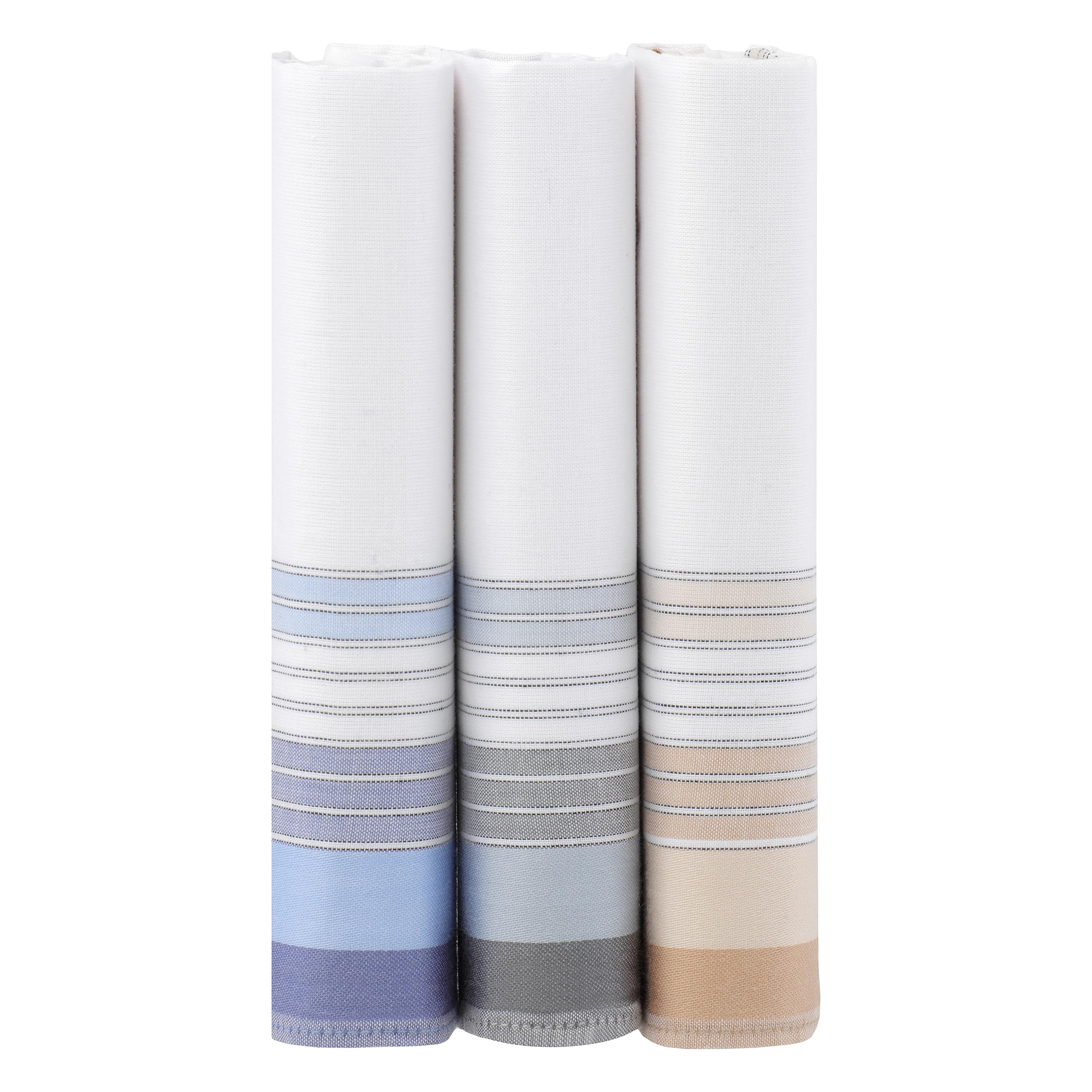 Mandittions Men's 1 Pk White With Colourful Striped Border Box Of 3 White Handkerchiefs With Colourful Striped Border Soft Pure Cotton Large Size 45Cm X 45 Cm