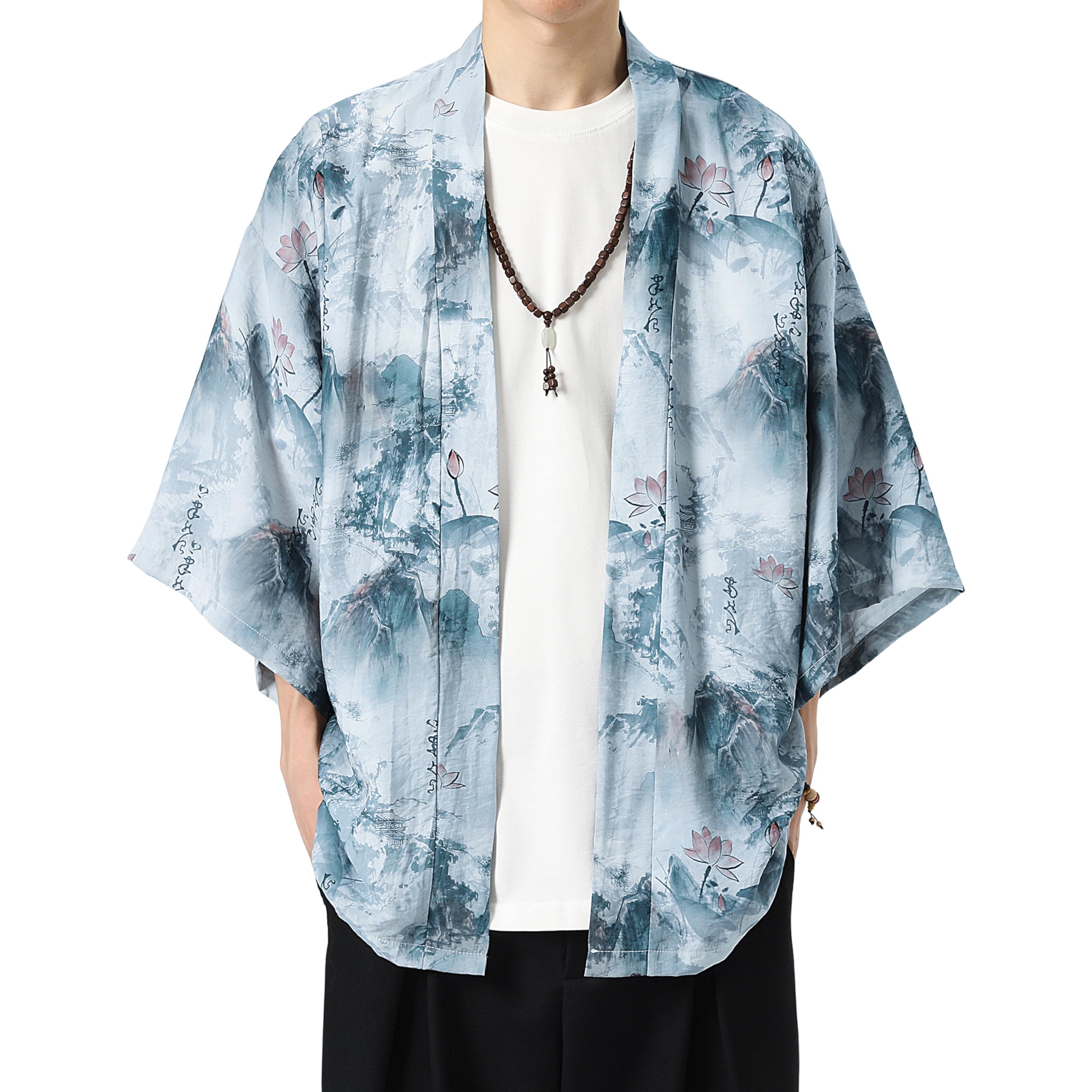Kimono For Men Japanese Style Kimono Robe Jacket Lightweight Open Front Cardigan Seven Sleeve Yukata Coat