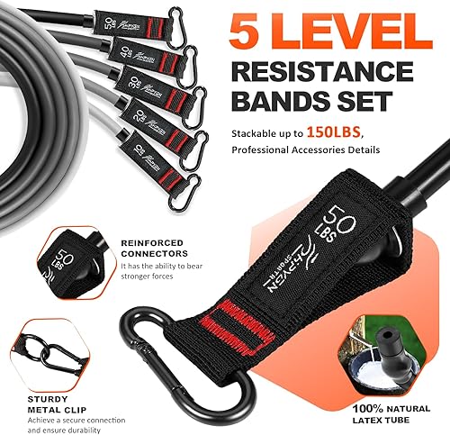 Miniatura 8 de HPYGN - Bandas de resistencia de 150 200 y 250 libras con asas correas de tobillo anclaje de puerta bolsa de transporte ideal para entrenamiento de