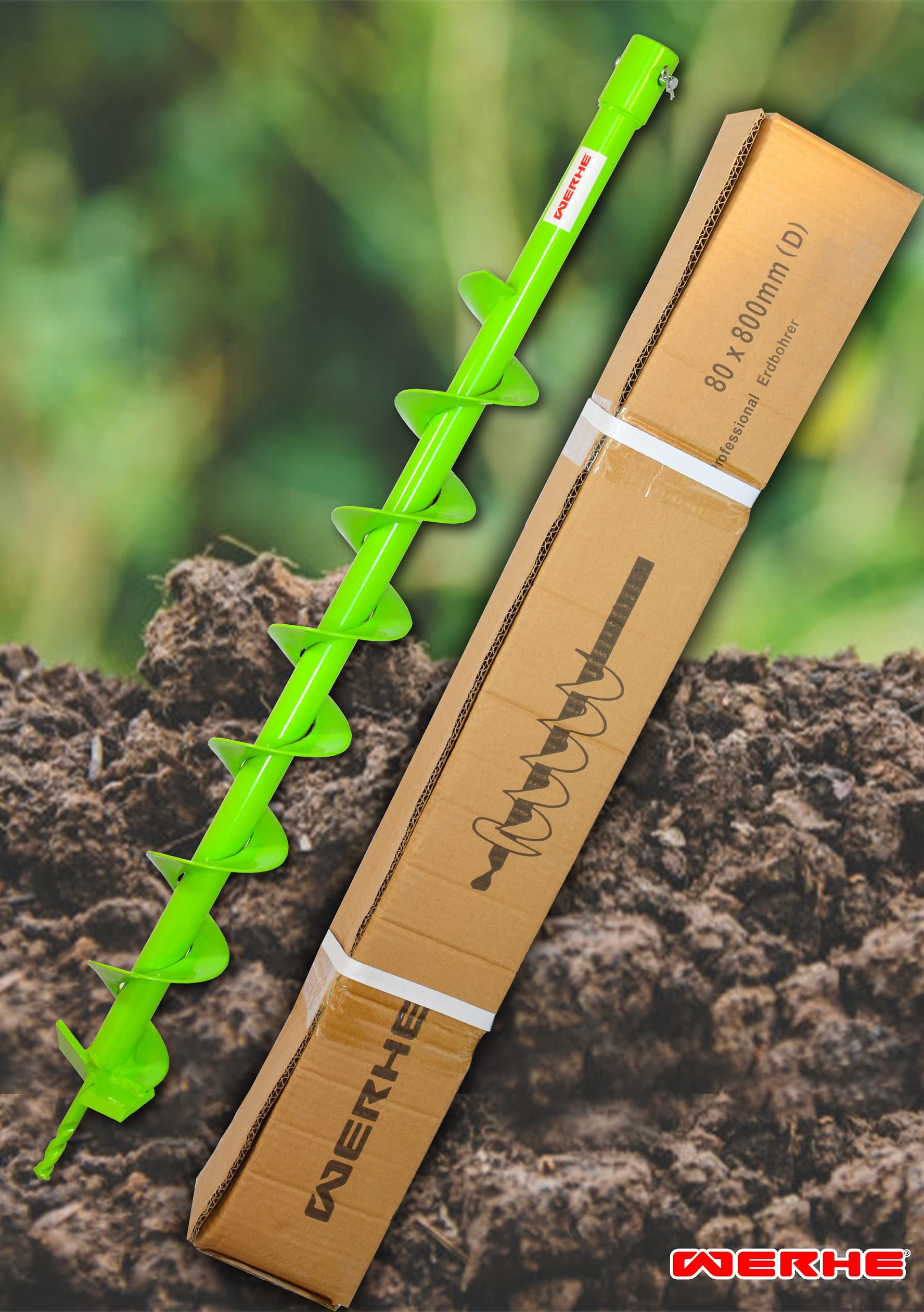 Juego de barrena de tierra WERHE Ø80mm, 80cm de largo con adaptador SDS Plus – Utilizable con un taladro SDS Plus normal, ideal para vallados y jardín