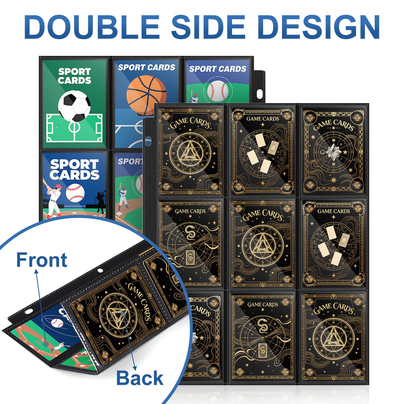 Amazon.com: 100 Pack 9 Pocket Page Protector, Trading Card Sleeves Pages  Baseball for 3 Ring Binder Hold 1800 Cards, Sheets Standard Size Cards,  Sport Game Business Cards : Toys & Games