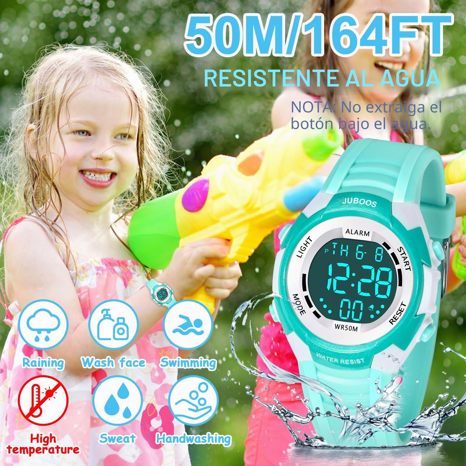 Juboos Reloj Digital Deportivo para Niños, LED, Resistente al Agua, Alarma, Cronómetro