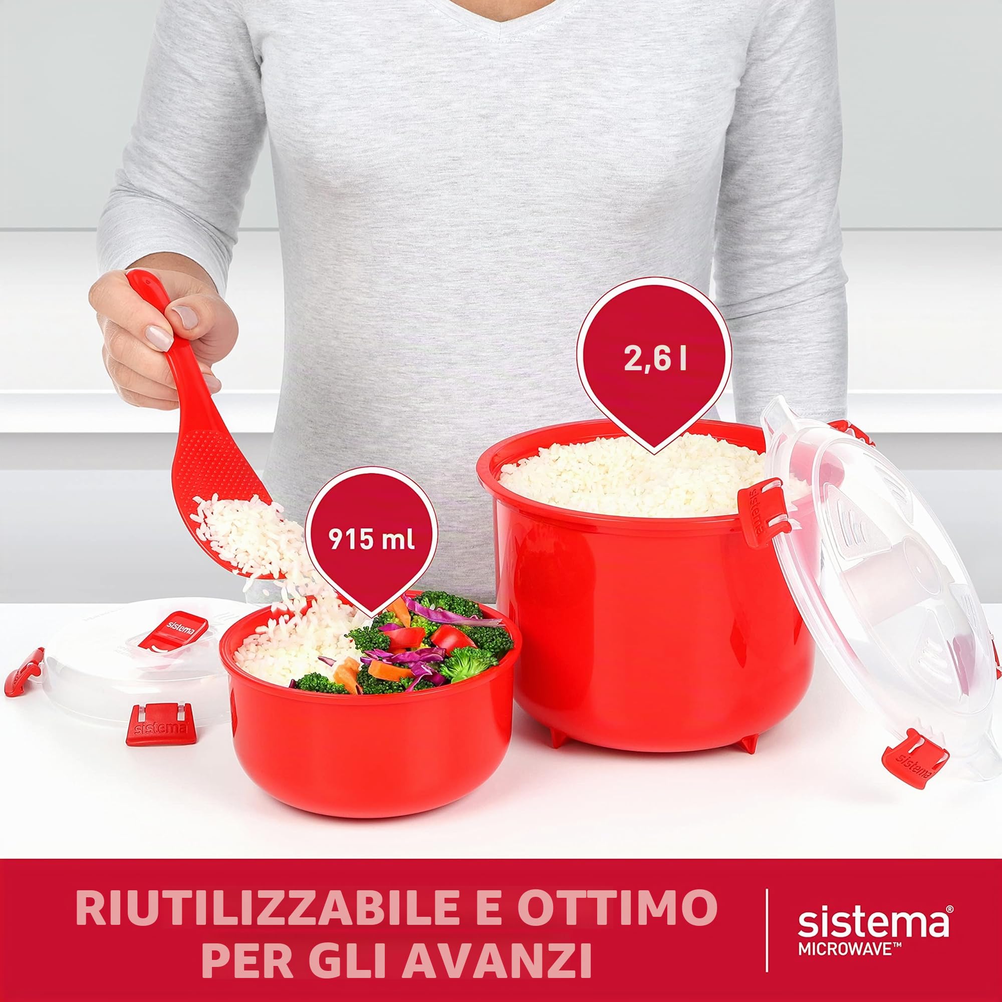 Sistema Microwave Rice Cooker (2,6 L) e contenitore alimentare Microwave Round (915 ml) | Privo di BPA