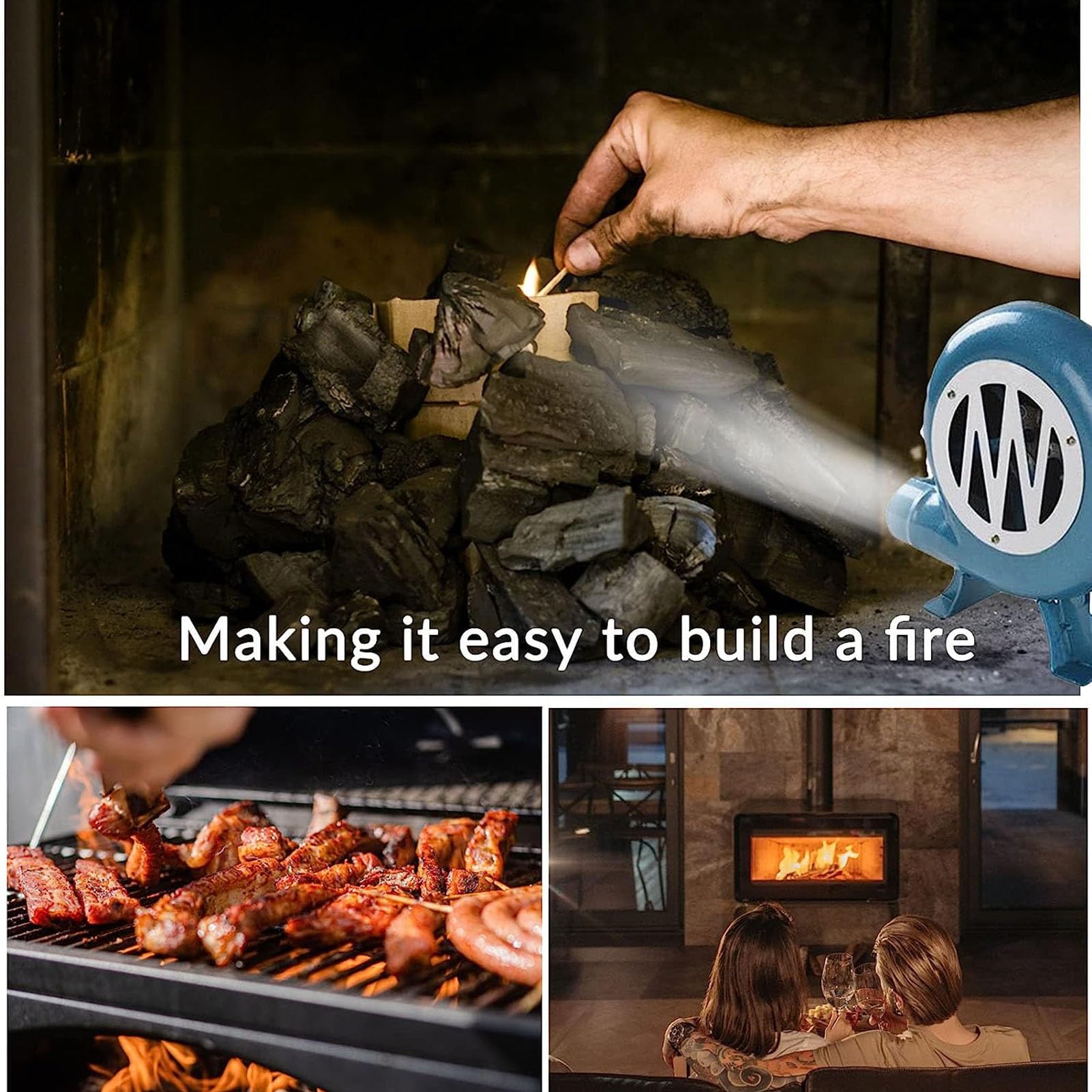 Ventilador Manual para Barbacoa con conducto de Aire, aspas metálicas y Encendedor de carbón con manivela (150 W)