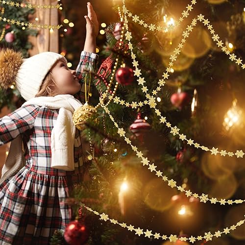 Miniatura 5 de Boao Decoración de copo de nieve colgante de Navidad de 32.8 pies, guirnalda de copos de nieve de invierno con purpurina, adornos para árbol de