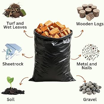Heavy Duty Black Rubble Sacks Extra Strong Large Rubble Bags 100 Microns 40 Litre For Builders Garden Kitchen House Office Caterers DIY Made From 100% Waste Recycled Material (PACK OF 50