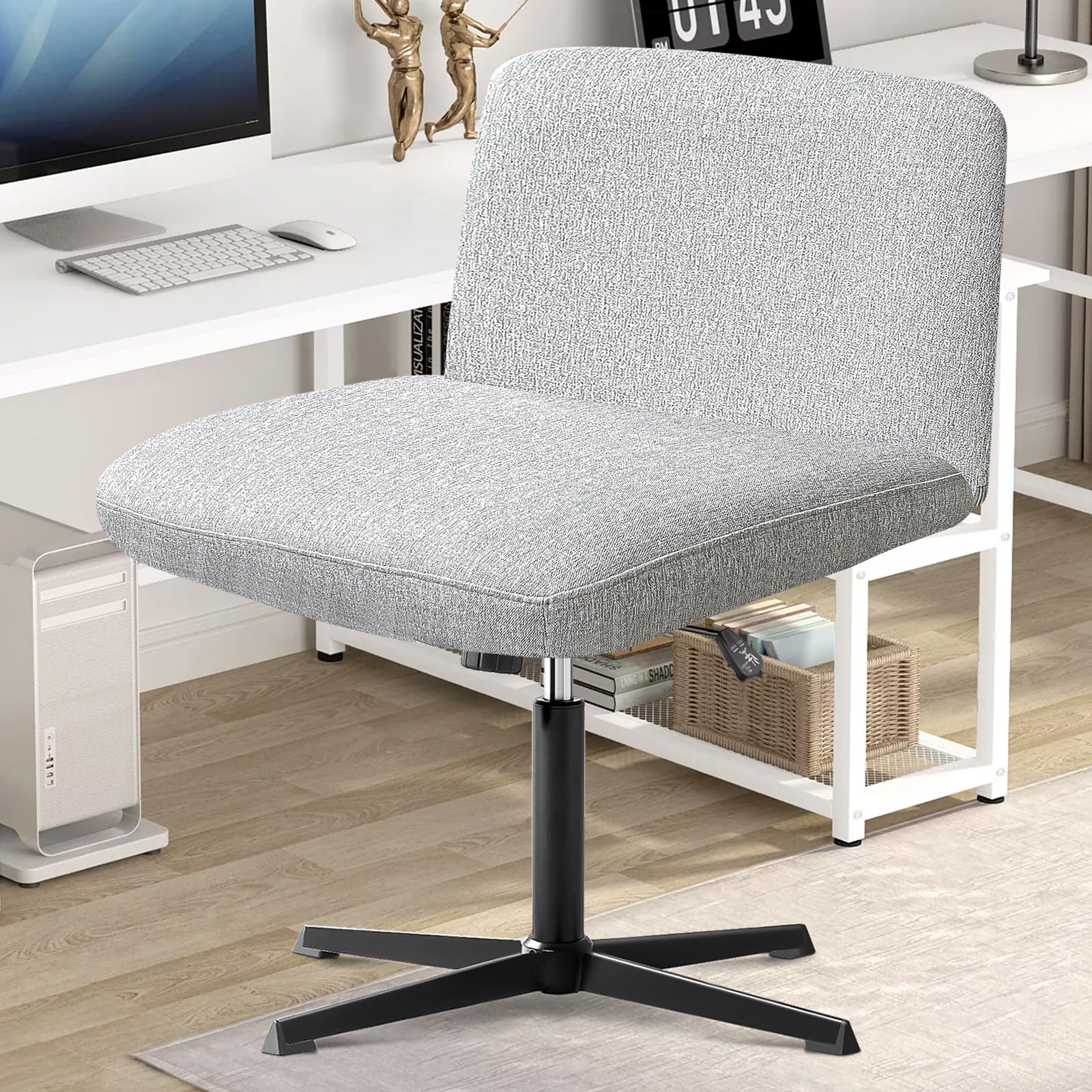 DKALIO Armless Office Chair, Desk Chair No Wheels,Cross Legged Vanity Chair, Fabric Office Chair