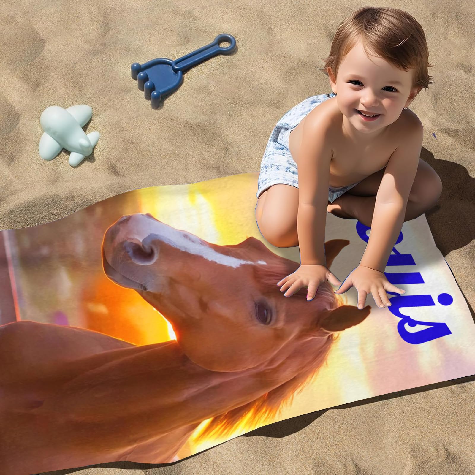 SMchwbc Asciugamano Cavallo Telo Bagno per Bambini con Nome, Telo Mare Telo Mare per Bambini Personalizzato 140x70 cm, Telo Mare Microfibra Cavallo Grande 100x200 cm Bambini (1,90 x 180 cm