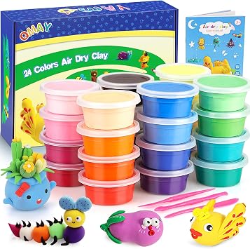 QMAY Air Dry Clay ، 24 لونًا Ultra Light Modeling Clay Safe & Non-Toxic ، Creative Art DIY Crafts for Kids Boys & Girls