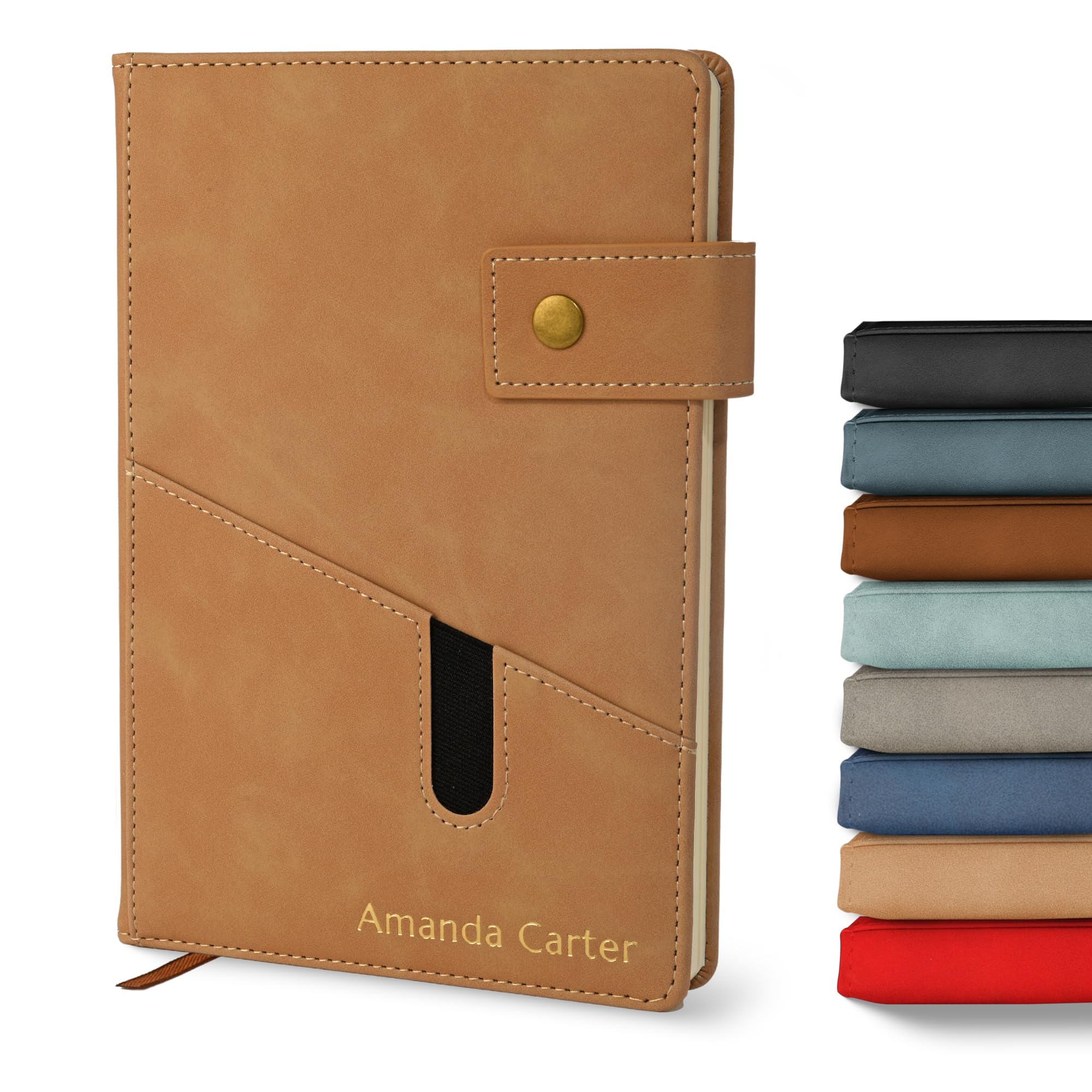 Promot Personalized Notebook - A5 Lined Leather Bound Journal for Writing Women Men - Hardcover Executive Notebook, Daily Journal, Travel Diary, Gift Idea, Custom Embossed Text with Gold Metallic Foil