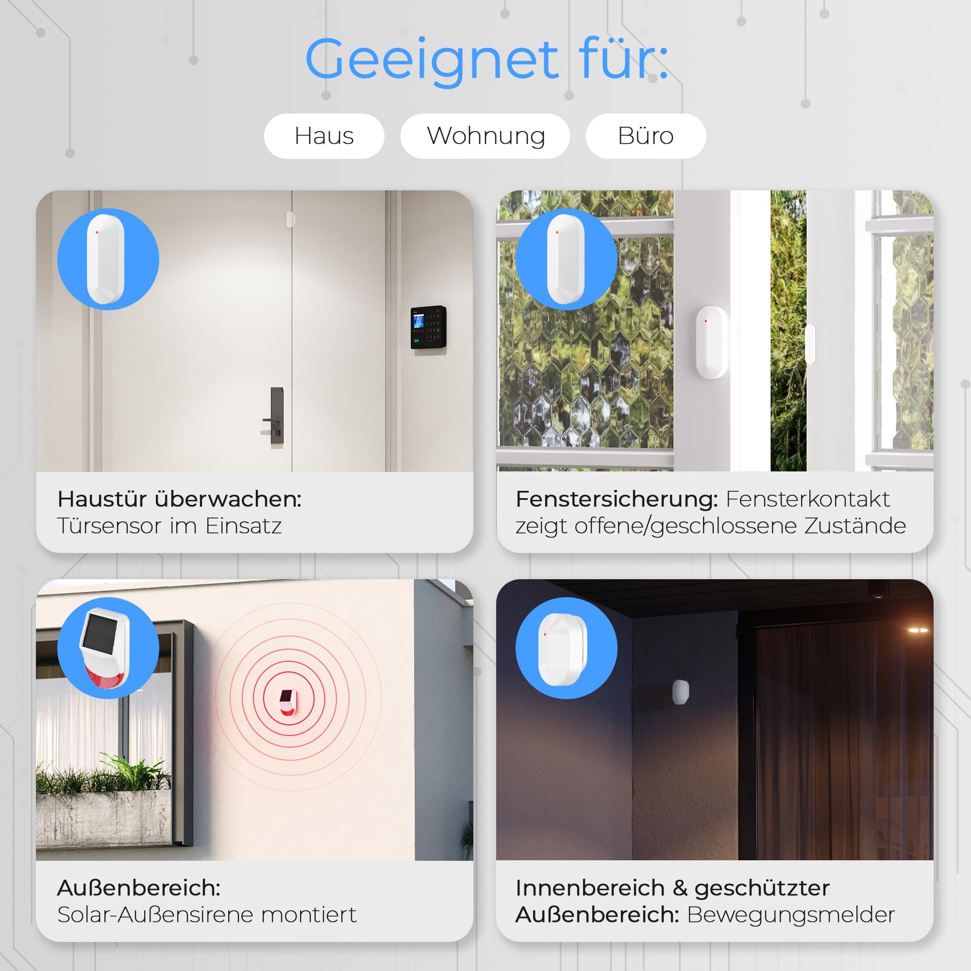 Safe2Home® Sistema de alarma inalámbrico para casa, gran set SP310 con sirena solar, código de cambio, canales cambiantes, base certificada por TÜV-Rheinland, sistema de alarma WiFi con aplicación y