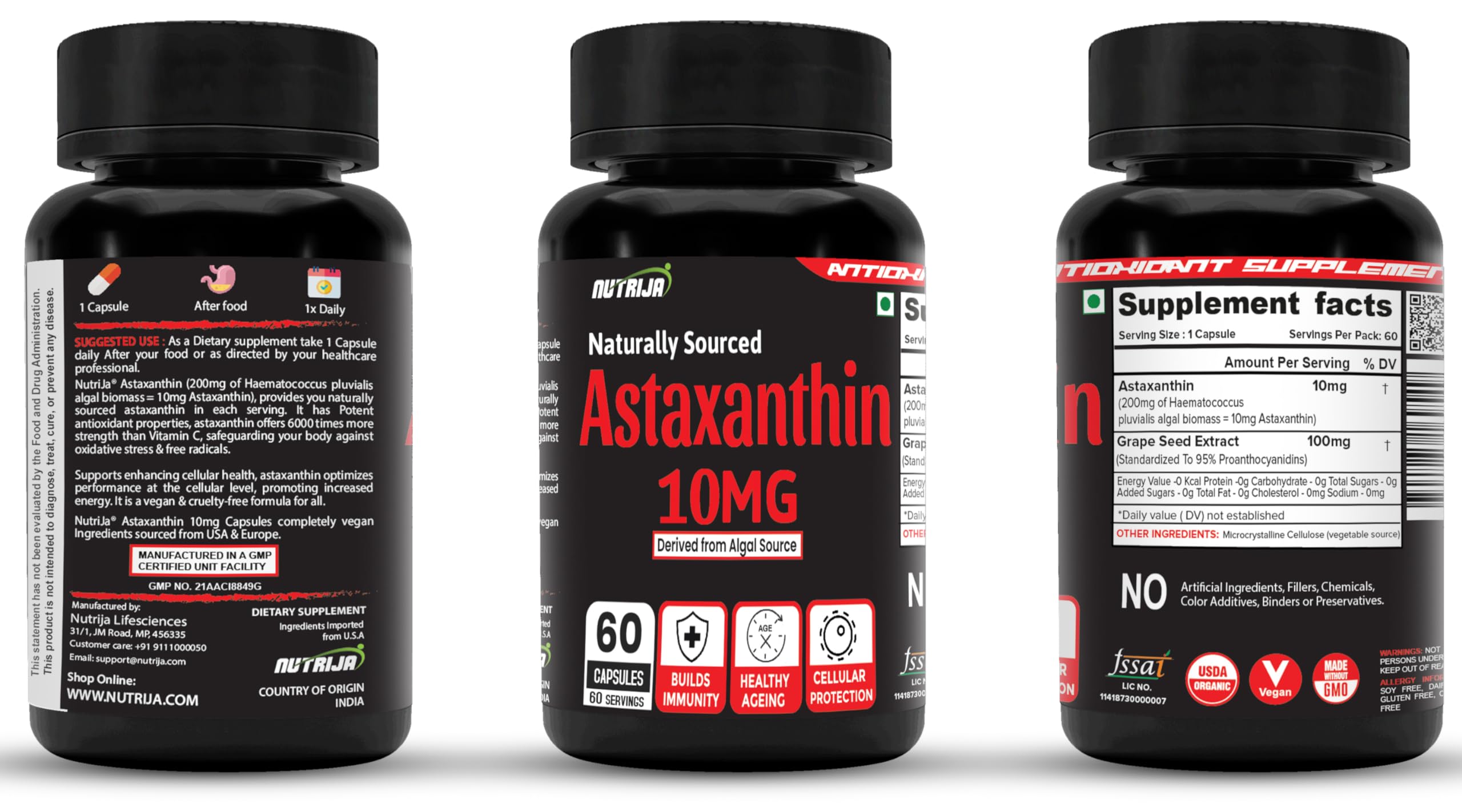 NutriJa Astaxanthin 10mg– Naturally Sourced from Algae, Antioxidant Supplement | Supports Cardiovascular Health, Support Healthy Ageing (60 Capsules) 2