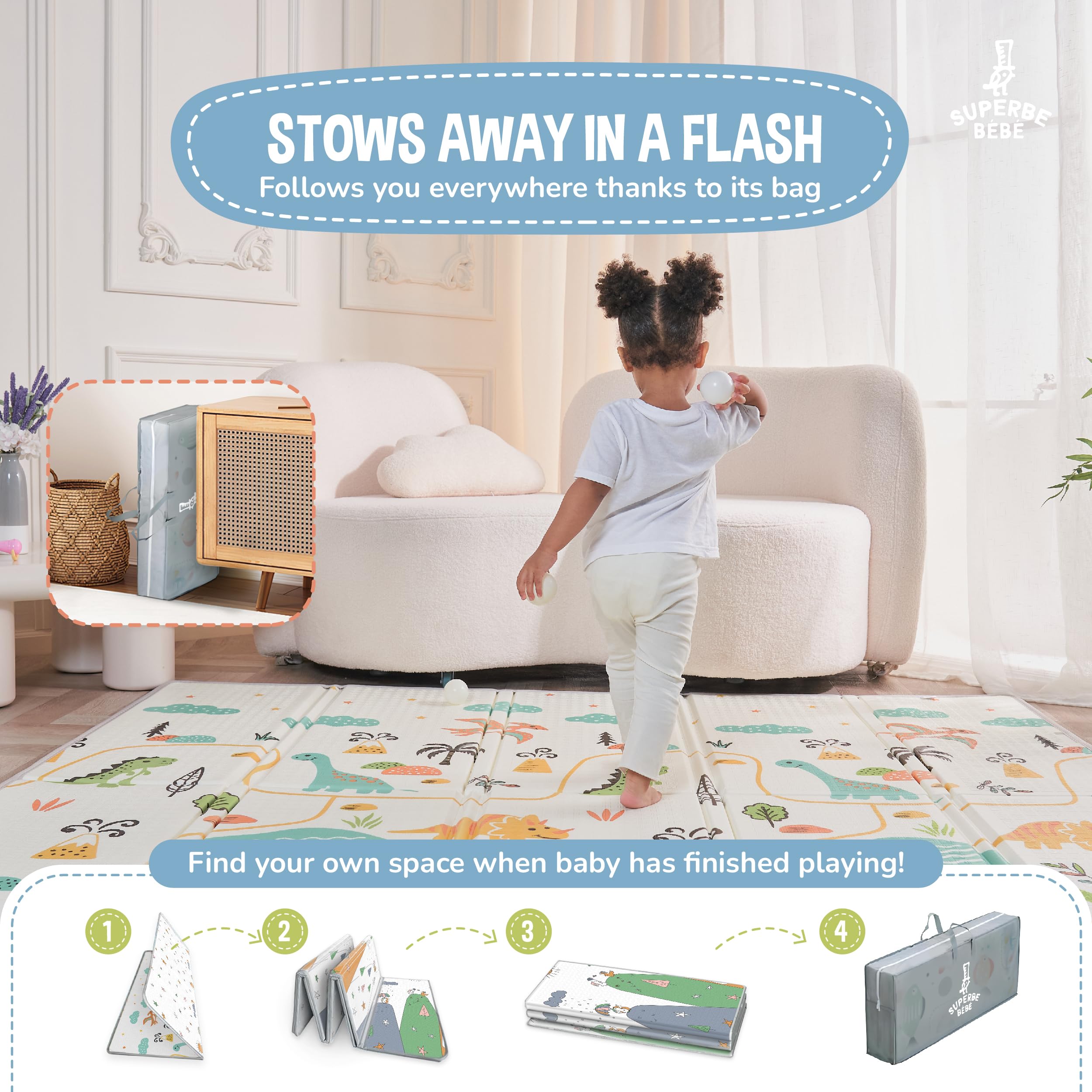 Tappeto Gioco Bambini Pieghevole 150x180x1cm Palestrina Neonato Montessori Reversibile Non Tossico E Impermeabile In Schiuma Per Bimbi. Palestra Neonati - Tappeto Tummy Time Neonati - Regalo Bambino