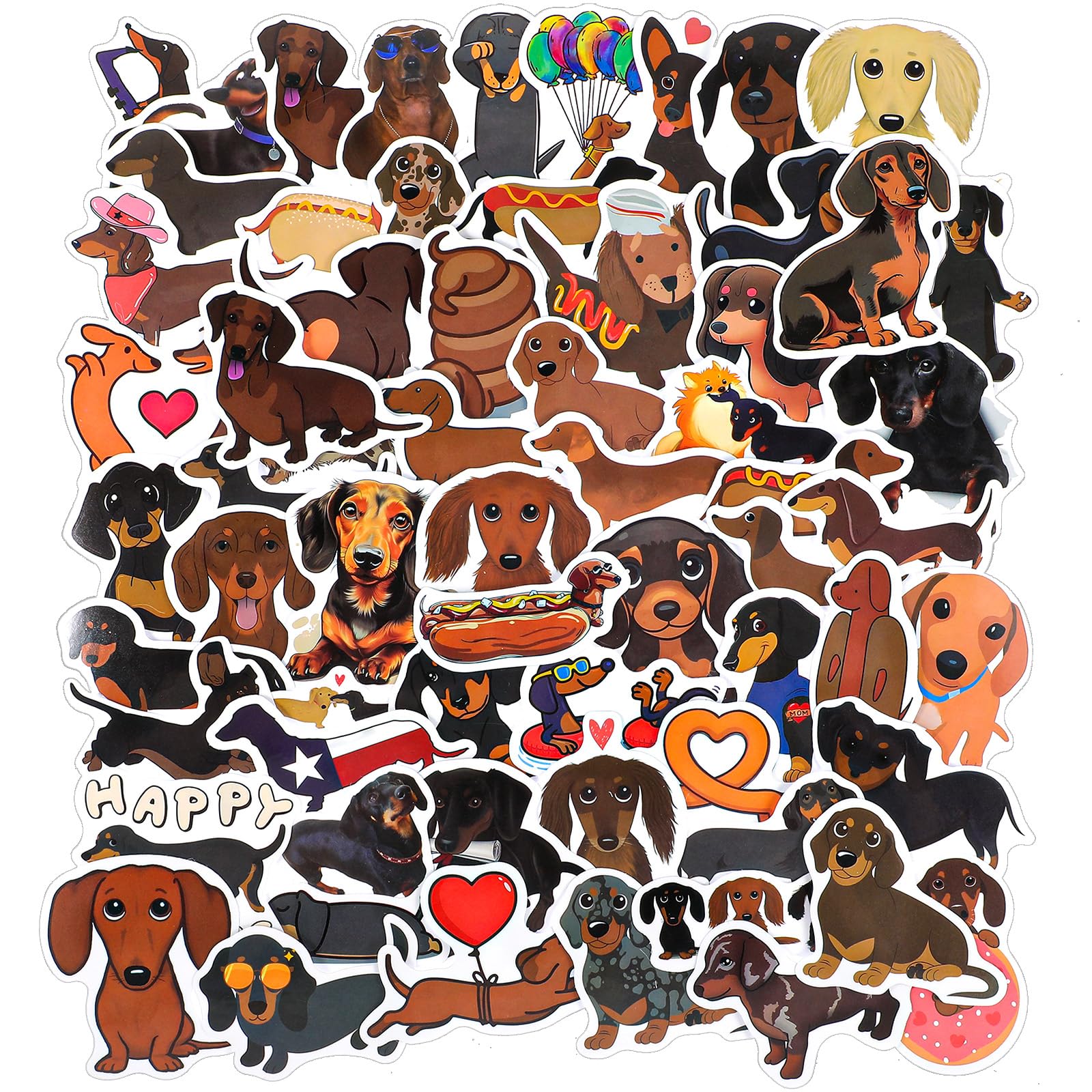 60 Pieces Cute Dachshund Dog Stickers for Water Bottles, Kawaii Sausage Pet Dog Stickers, Waterproof Vinyl Decals for Dog Lovers Gift DIY Bike Luggage Phone Case Laptop Scrapbook Skateboard