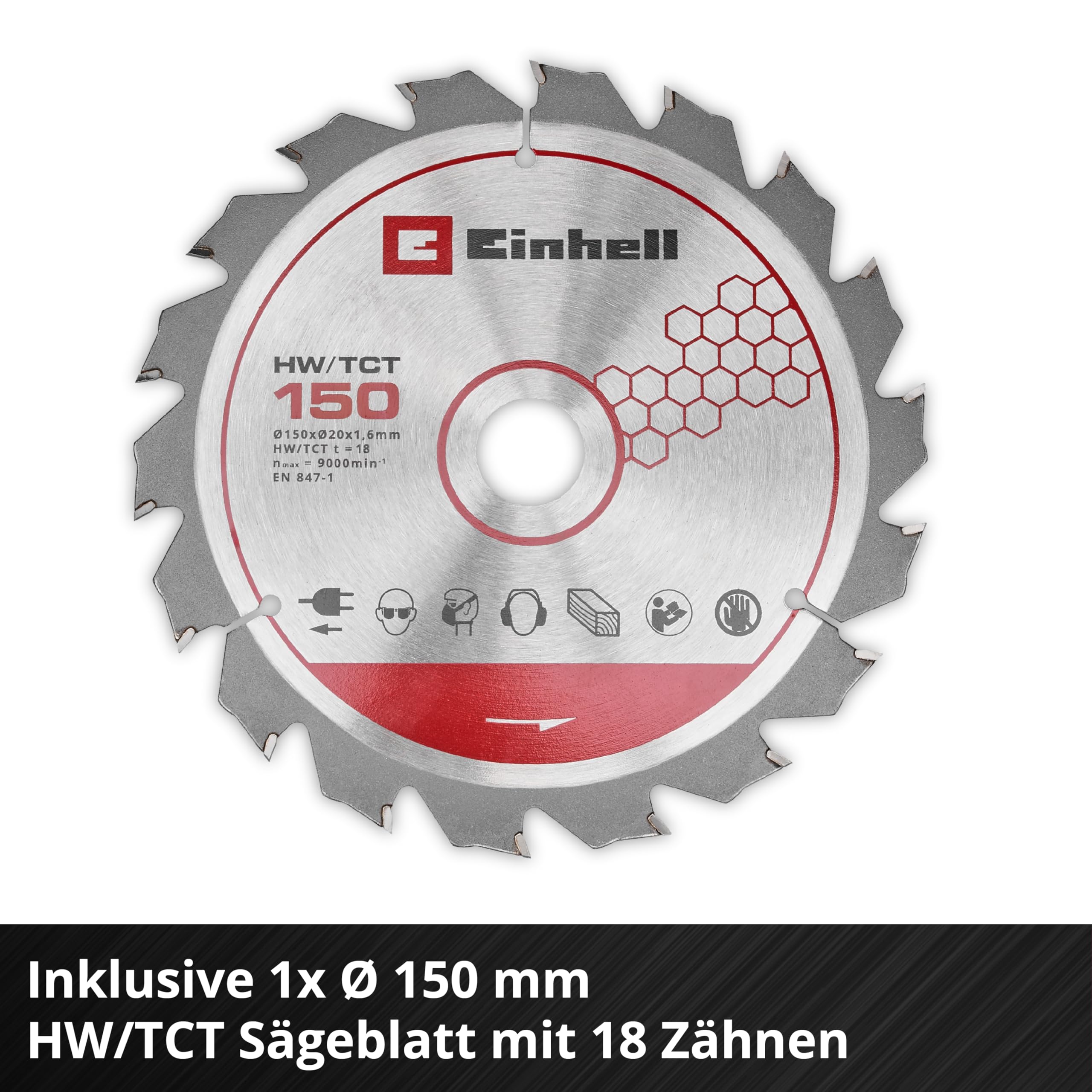 Einhell Akku-Handkreissäge TE-CS 18/150-2 Li - Solo Power X-Change (18 V, Ø 150 mm Sägeblatt, 49 mm Schnitttiefe, werkzeuglose Einstellung, LED, ohne Akku)