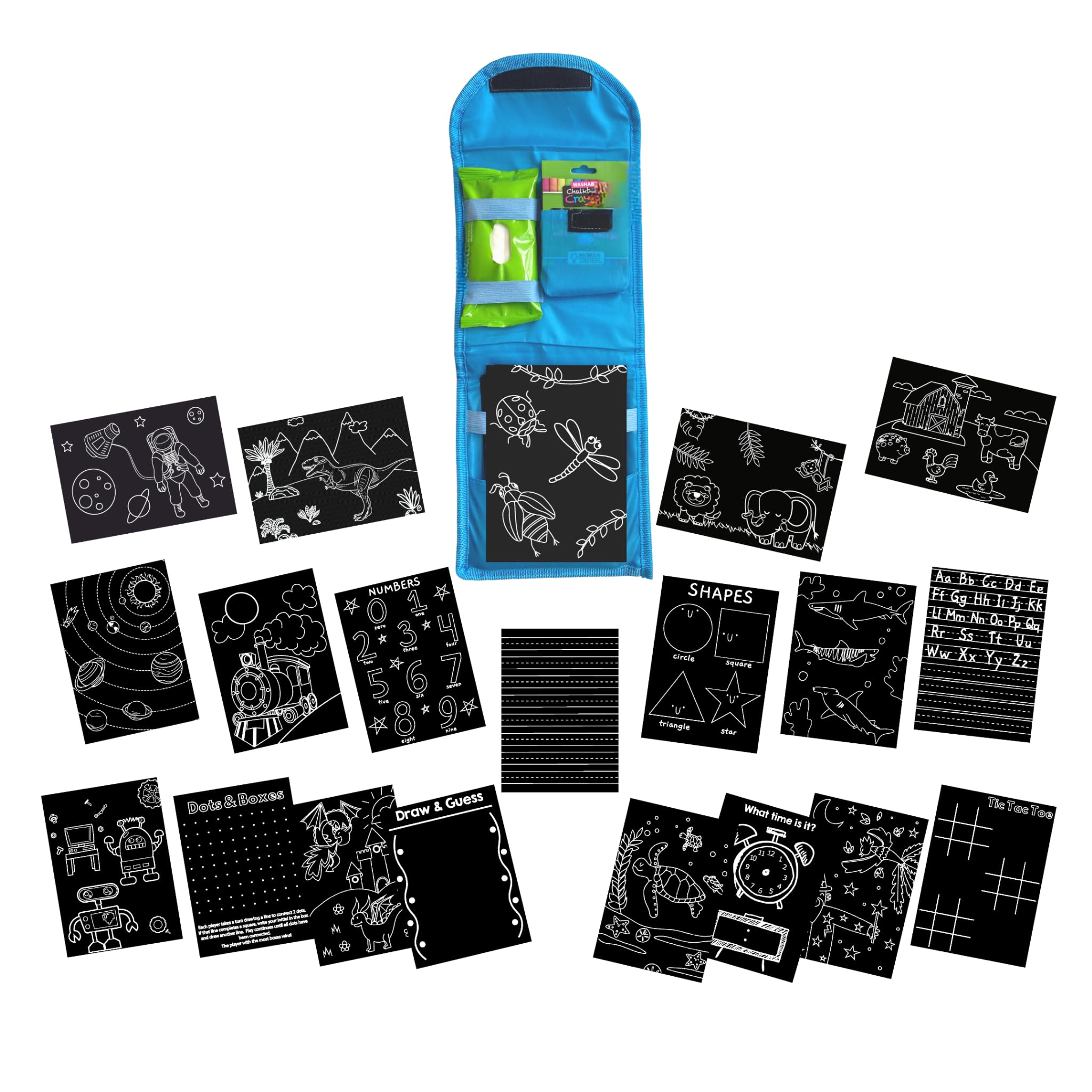 Imagination Starters Chalkboard Coloring Cards Activity Go Set- Coloring Set, Chalkboard Crayons, Wipes, Coloring Travel kit