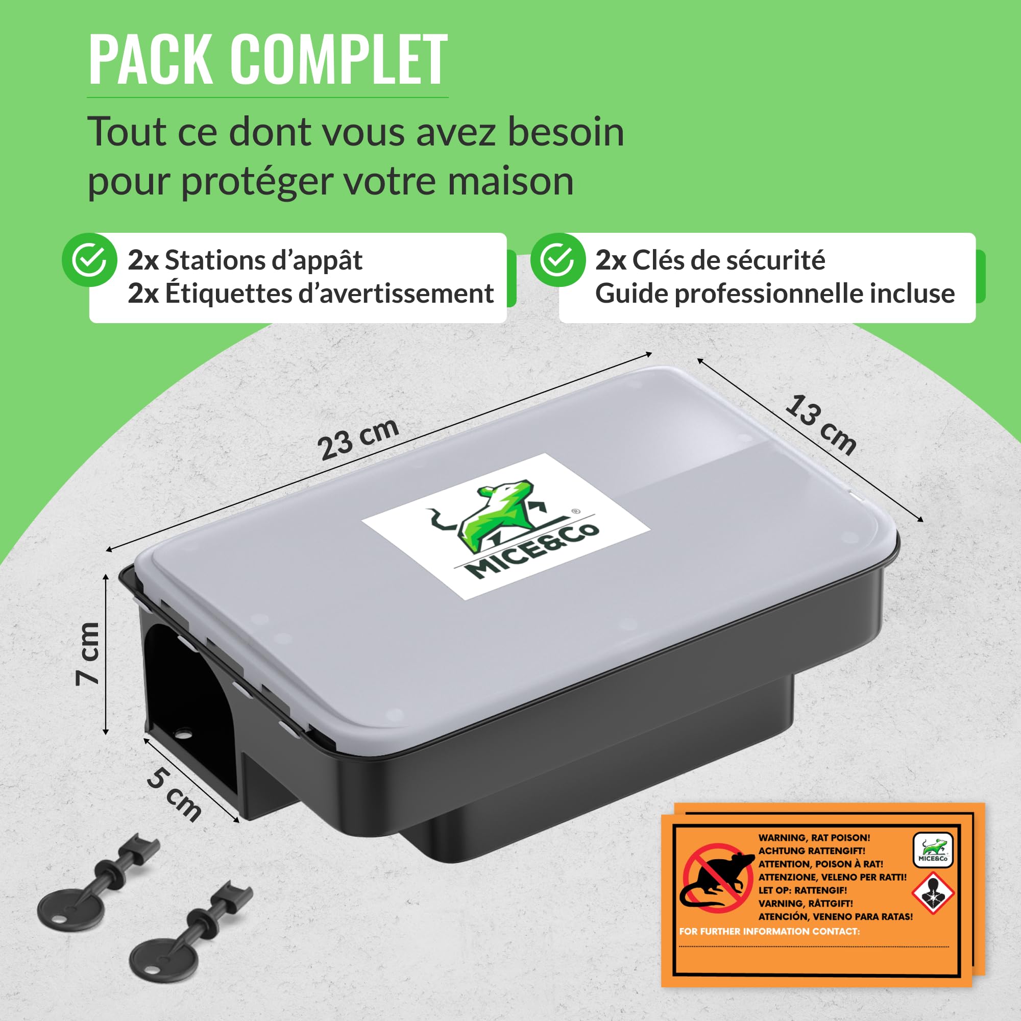 Mice&Co Lot De 2 Boîtes Appâts Professionnelles – Piège Sécurisé Rats & Souris – Station Anti-Rongeurs Enfants & Animaux