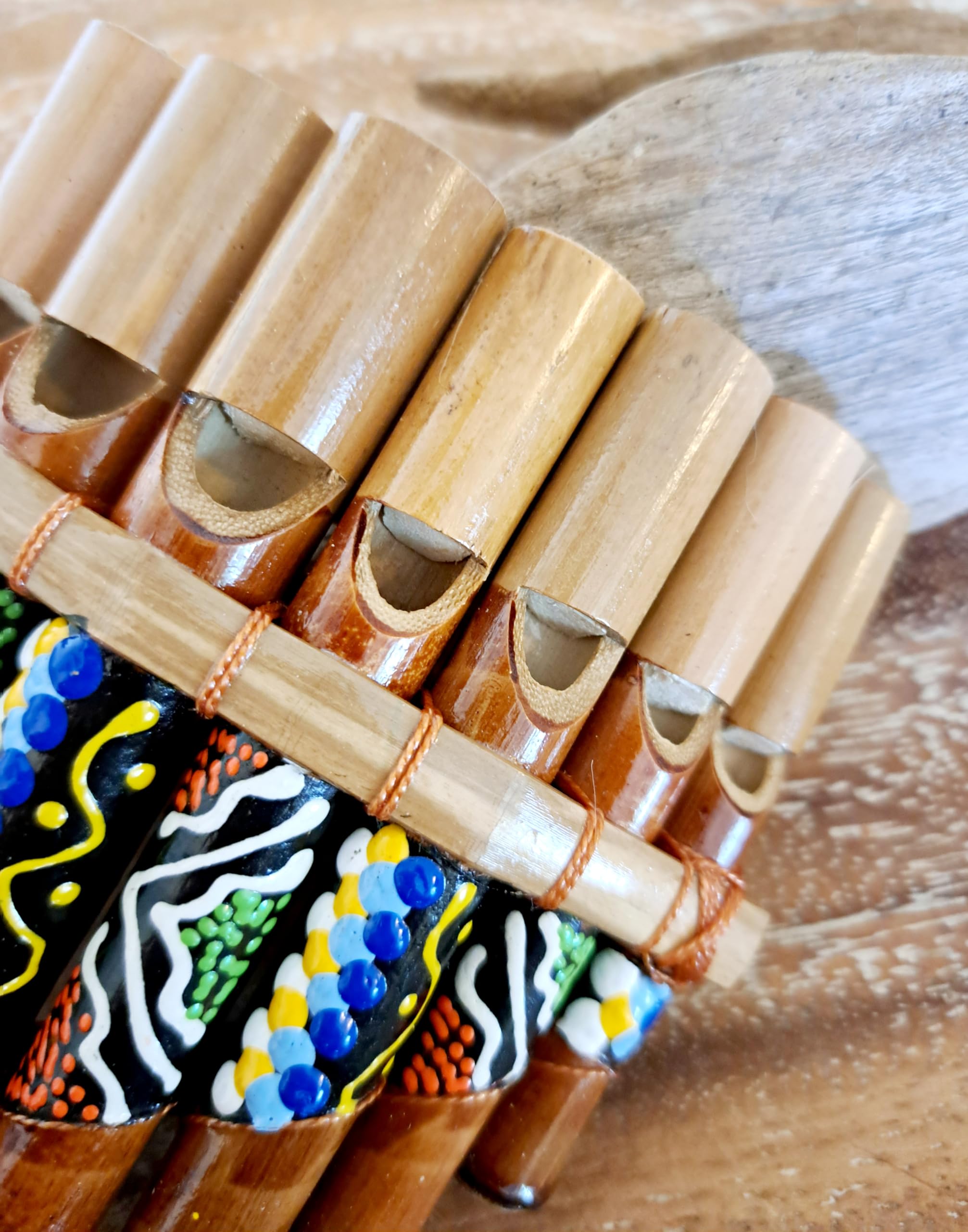 Flûte de pan en bambou Instrument de musique bois Artisanale 7 tubes peinte
