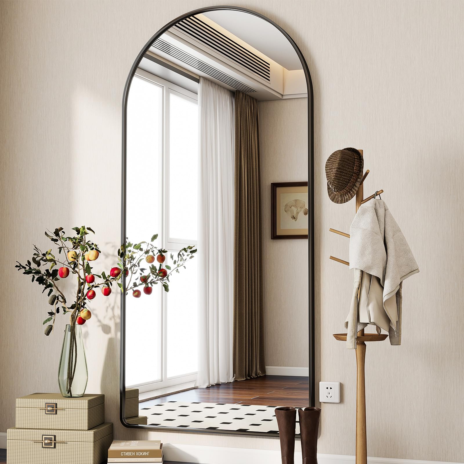 Miroir Pleine Longueur Bombé sur Pied 76 x 171 cm Noir Koonmi