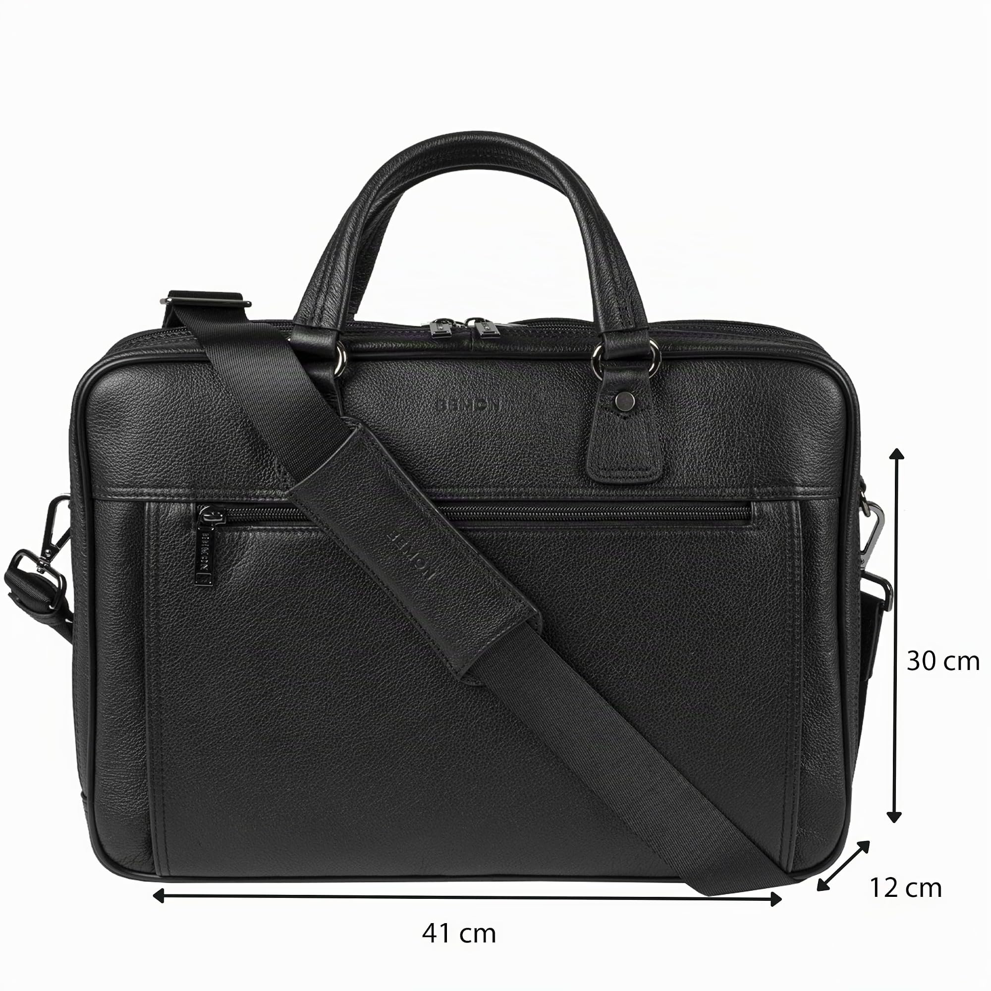 BEMON Porte ordinateur 15.6 pouces 2 compartiments, porte documents en cuir grainé pour homme Enzo, 30 x 41 x 12 cm