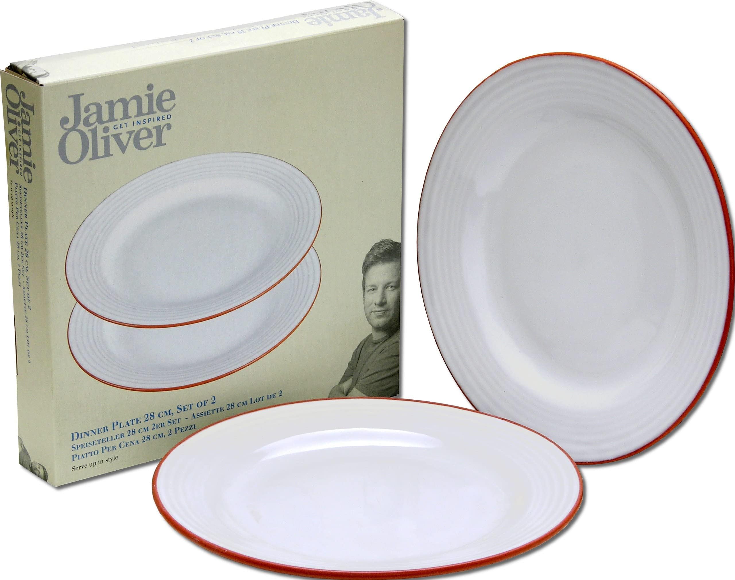 Jamie Oliver 2 Dinner Plates, Large Flat Plates, 28 cm, White with