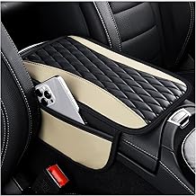Elegant Light Beige Patchwork Leather Center Console Cover with Organizer Pocket