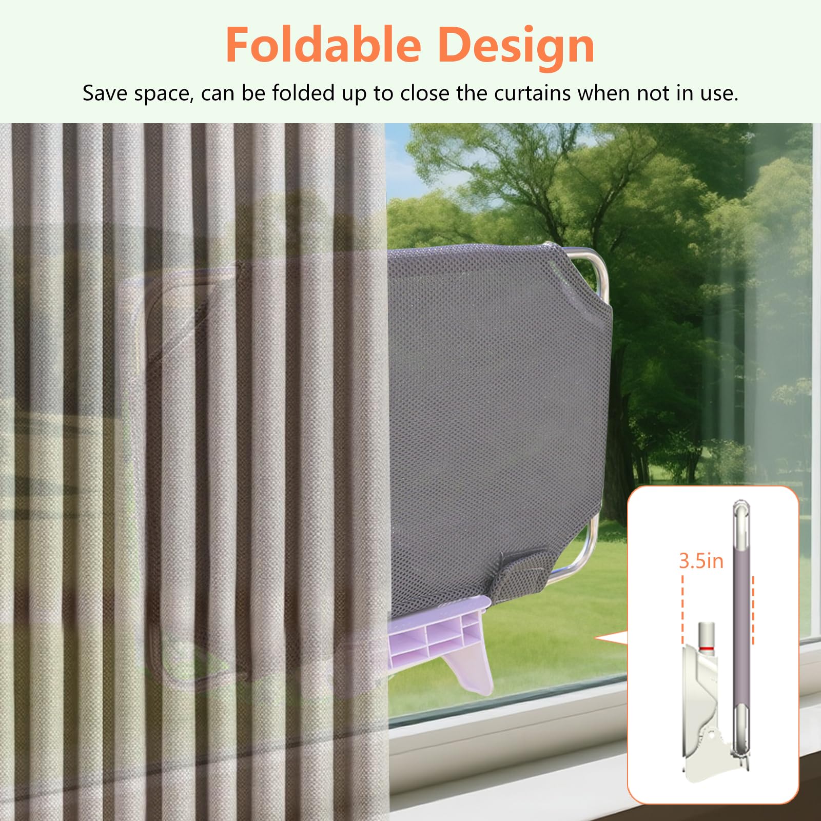 Perchoir de fenêtre pour chat, hamac de fenêtre sans fil, siège pour chat pour rebord de fenêtre, hamac pliable pour grands chats avec ventouses, cadre en métal robuste, housse en tissu amovible