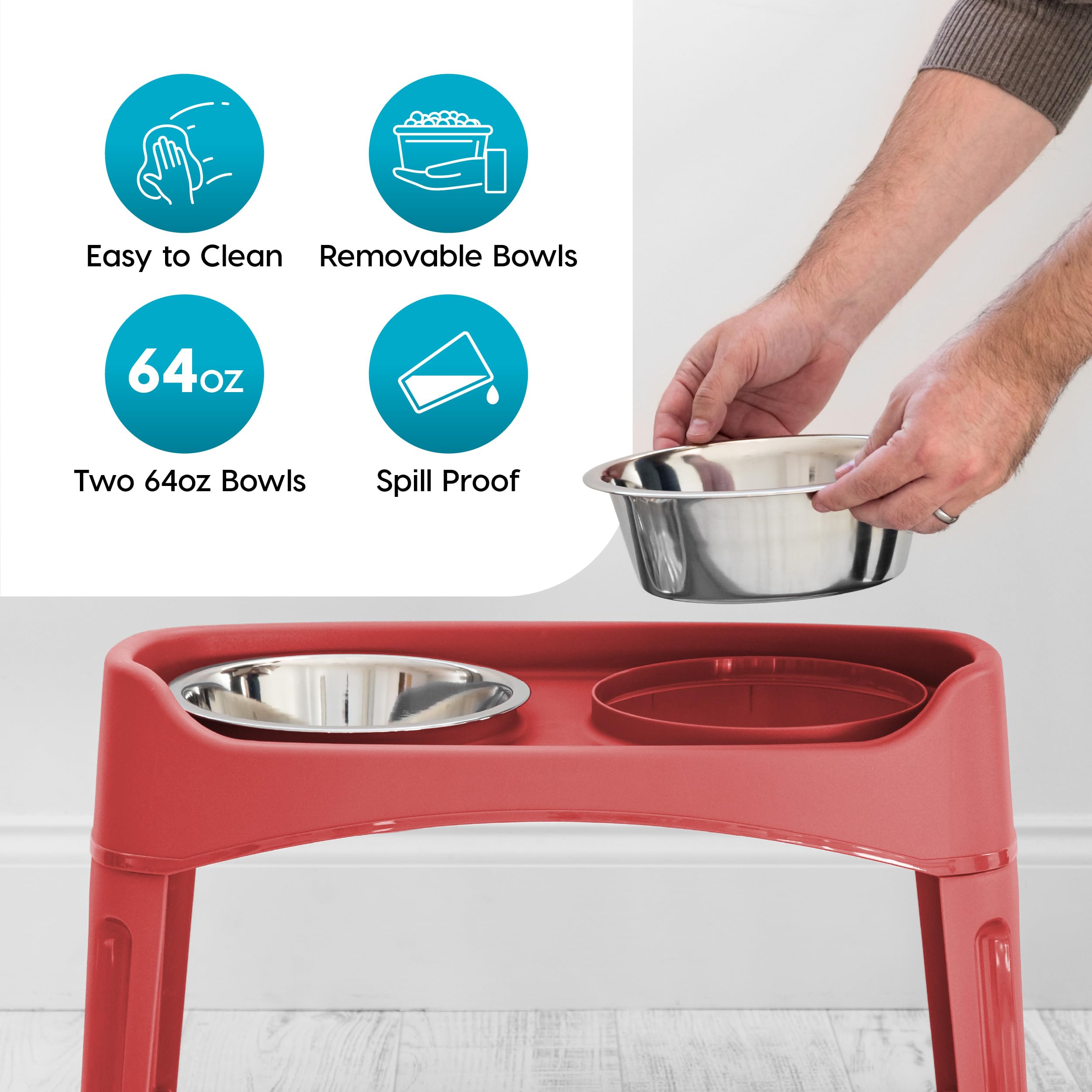 IRIS Gamelles surélevées pour Chien USA - Hauteur réglable - 2 gamelles épaisses en Acier Inoxydable de 1,8 l - Anti-déversement avec Bord extérieur surélevé - Fabriqué aux États-Unis - Plastique