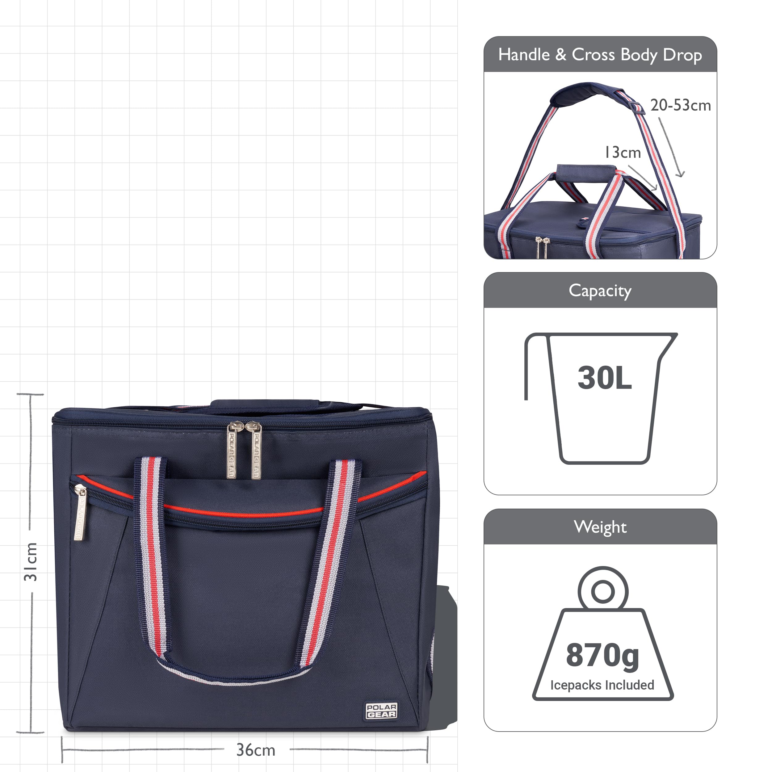 Polar Gear Premium Insulated Cool Bag Range, 6L Lunch Bag, 16L Picnic Basket, 30L Cooler Box - Image 2