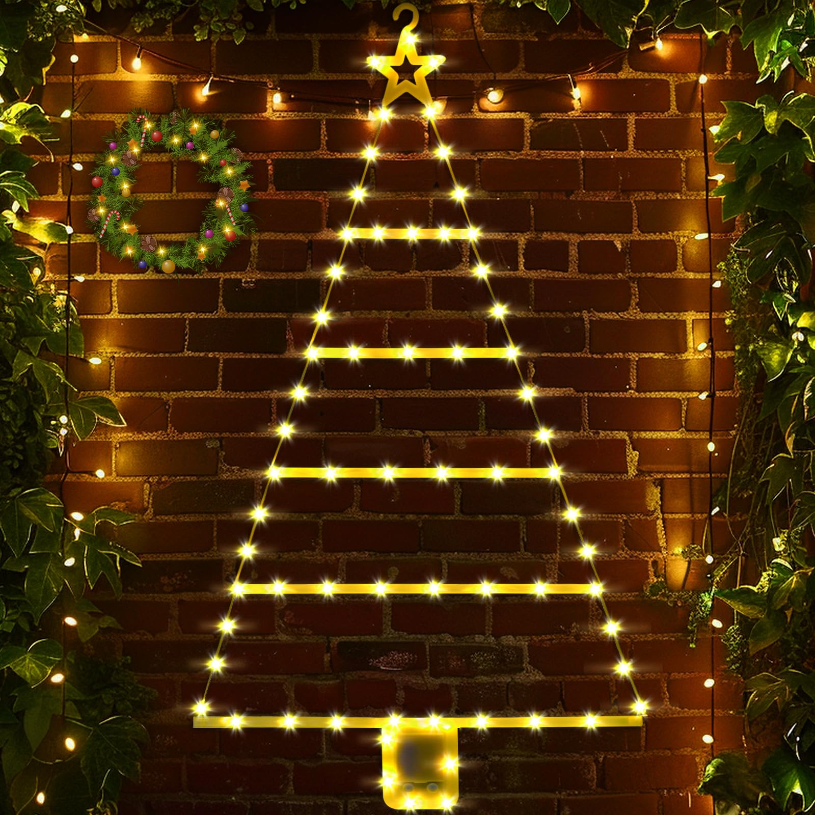 ZZXLOPEZ Luces Navidad Exterior Pilas, 90cm LED Escalera Luces Navidad con Temporizador,8 Modos, Impermeable LED Escalera Luces Arbol Navidad para Ventana Hogar Navidad Decoracion(Blanco Calido)