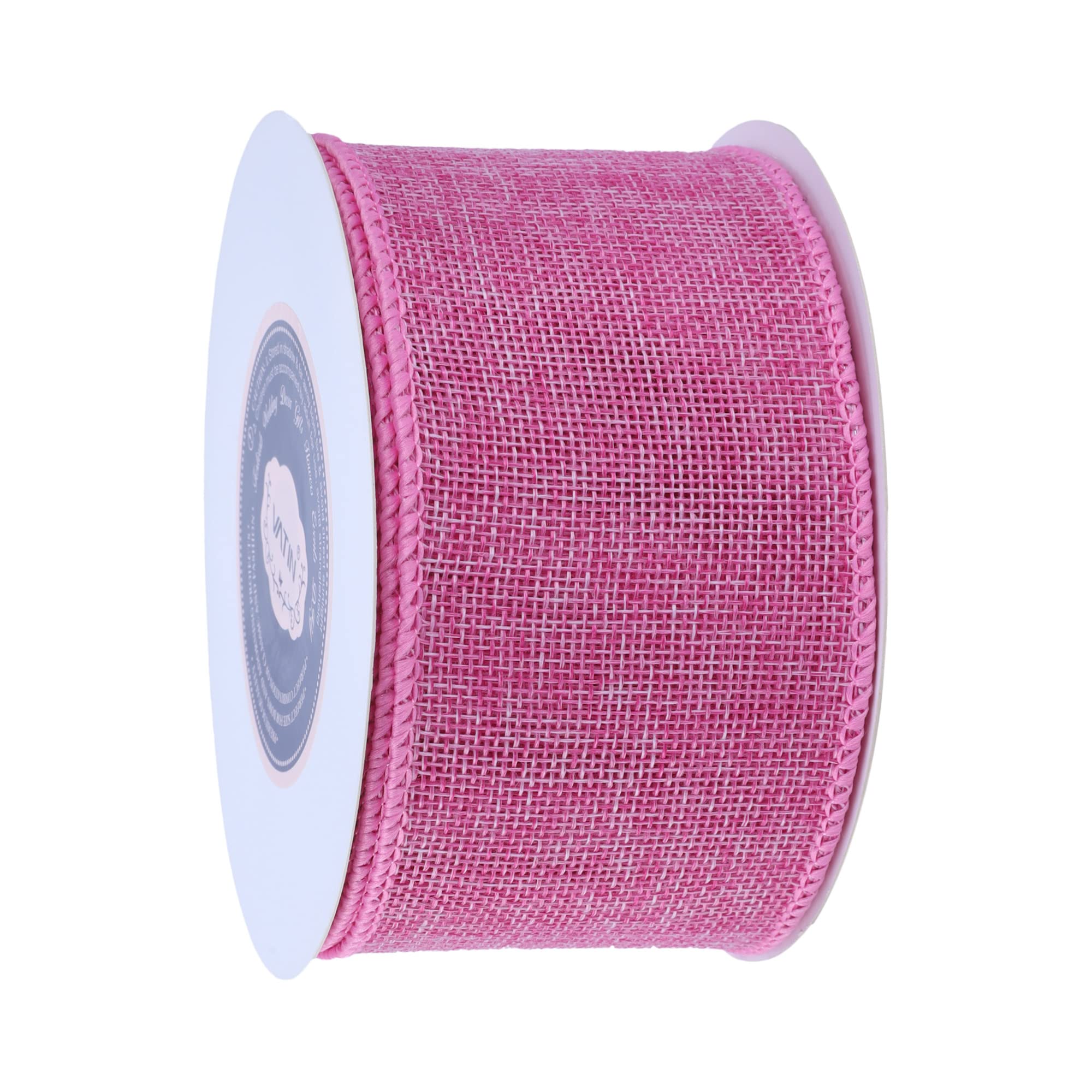 VATIN Valentine's Day Pink Burlap Wired Ribbon 65mm X 9m Easter Fabric Craft Ribbon for Party Decorations,Big Bow,DIY Wreath Craft,Tree Decoration,Outdoor Decoration - Image 4