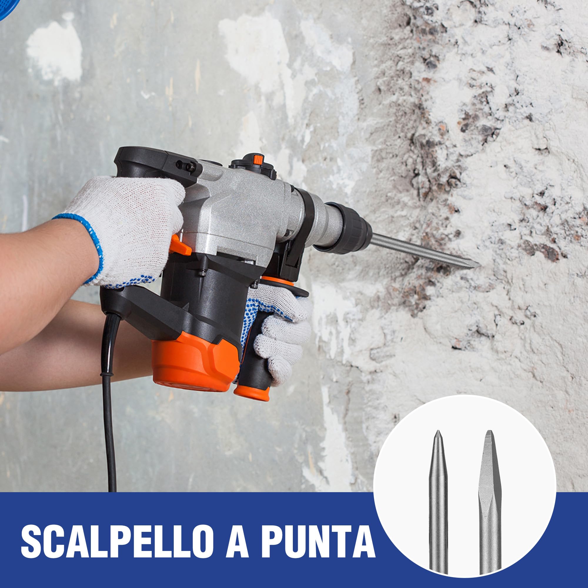 WORKPRO Set da 15 punte da trapano SDS-Plus, set di punte per trapano con mezzi punta e punta piatta per mattoni, cemento, pietra, calcestruzzo e muratura, accessori per martello perforatore