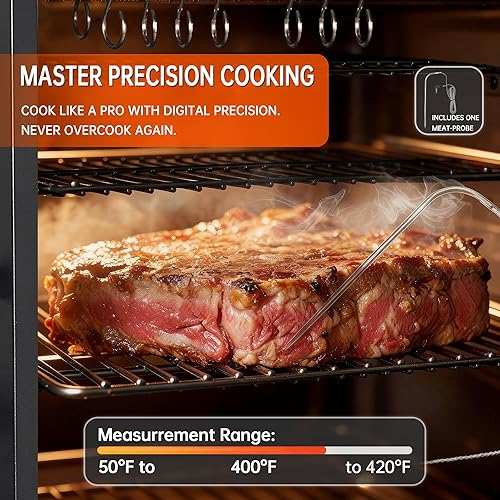 Miniatura 5 de Ahumador vertical de pellets con tapa y sonda de carne, parrilla eléctrica de 4 estantes para barbacoa, 616 pulgadas cuadradas de espacio de