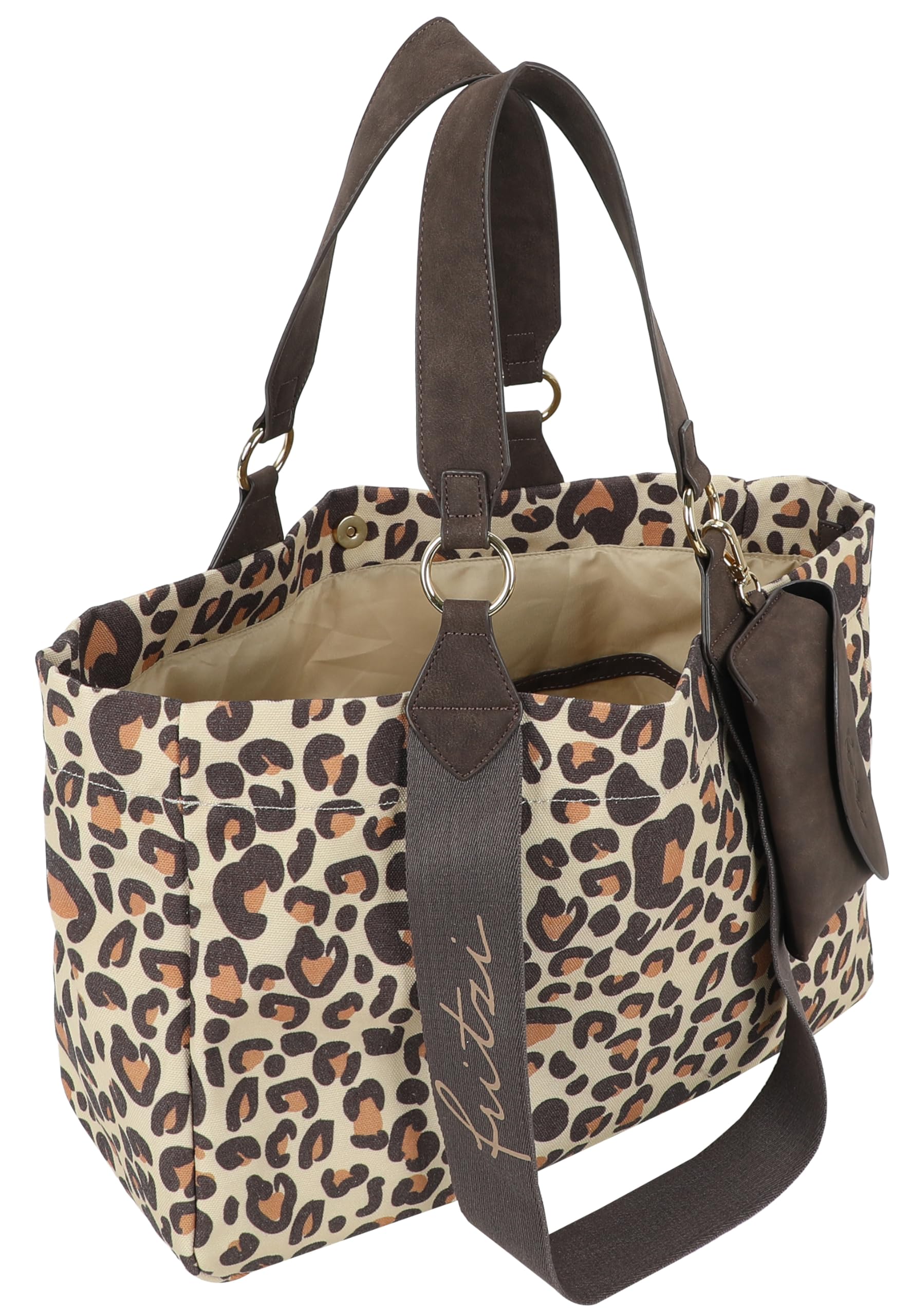 Fritzi Izzy Medium Limited Leo Camel Shopper Damen Schultertasche Handtasche Freizeit Alltag Magnetverschluss Canvas 39 x 42 x 15 cm, Camel