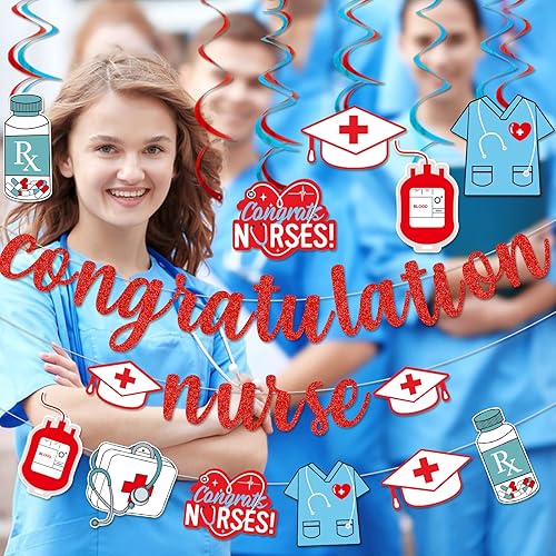 Miniatura 4 de Cartel de felicitación para enfermera, decoraciones de graduación para enfermeras, decoraciones de enfermería para fiestas, suministros de fiesta de