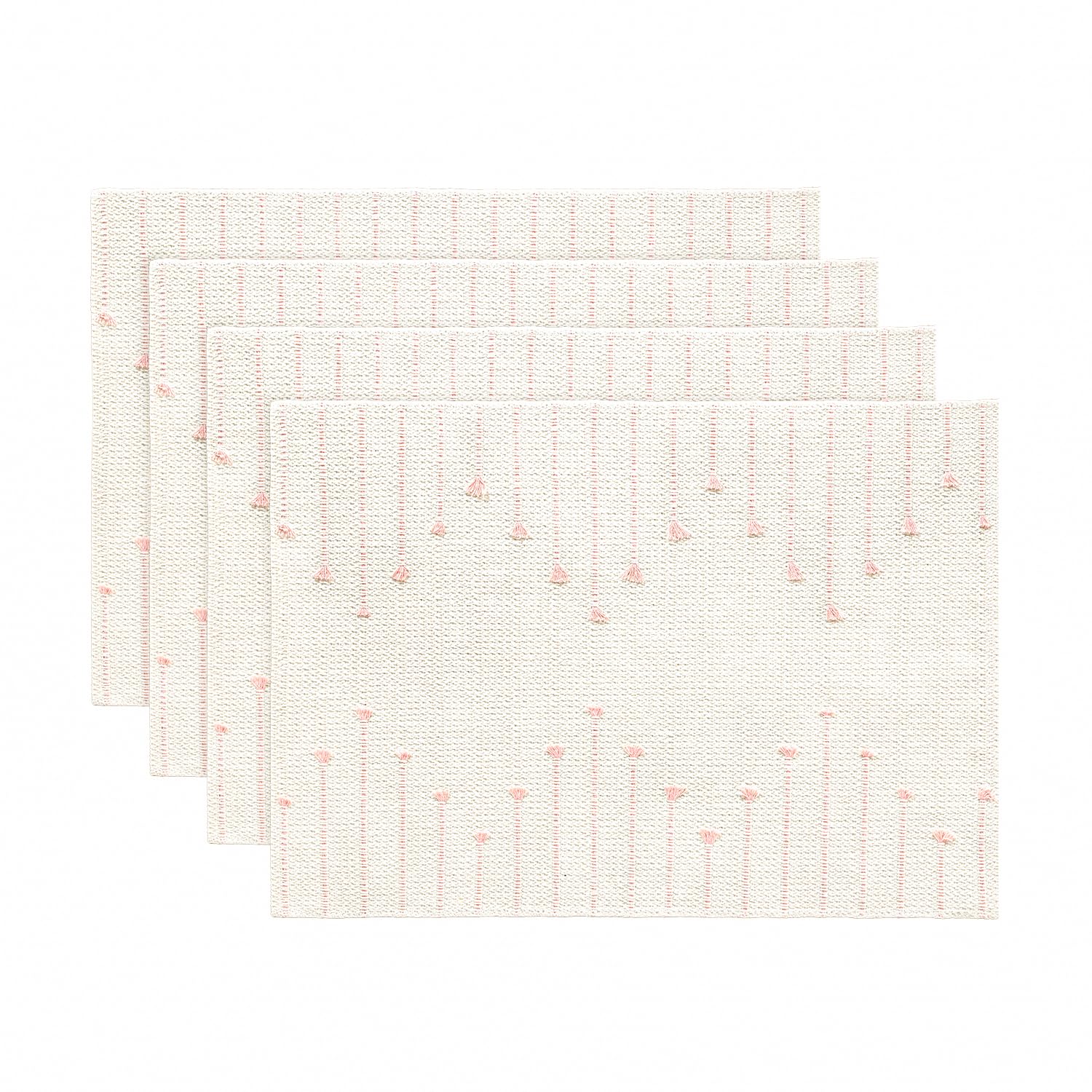 Artoid Mode Pink Boho Linen Placemats Set of 4, 30x45 cm Rustic Farmhouse Table Mats for Party Kitchen Dining Decoration