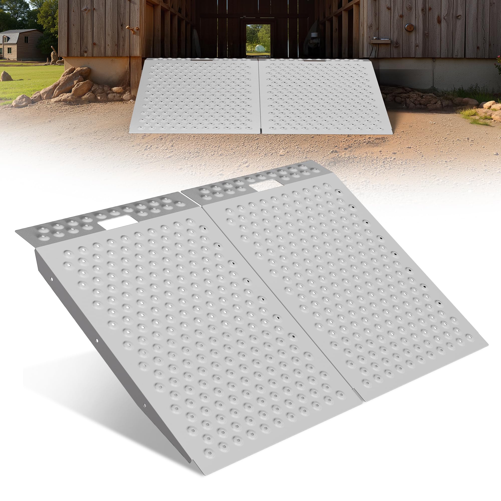VNN 36" x 48" Shed Ramp for Riding Mower - 1500 LB Capacity Shed Ramps, Anti-Slip Punch Plate Ramp for ATV, Motorcycles, Garages & Barns (2PC, Slivery)
