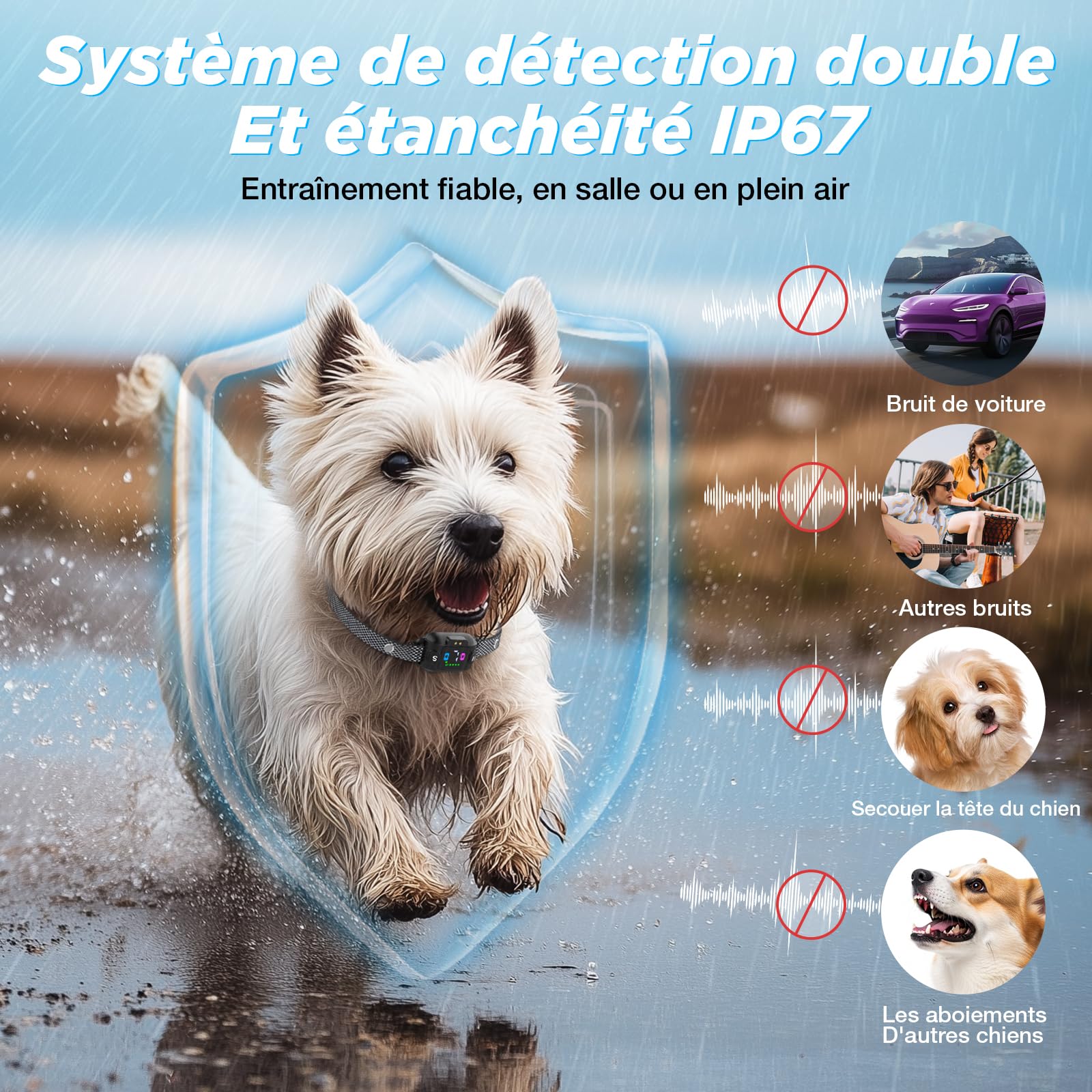 Collar Antiladridos para Perros, Collar Vibración Recargable, Súper Fino y Ligero, 3 Modos y 7 Niveles de Sensibilidad, Detección Inteligente de Ladridos, Impermeable IP67 para Perros Pequeños