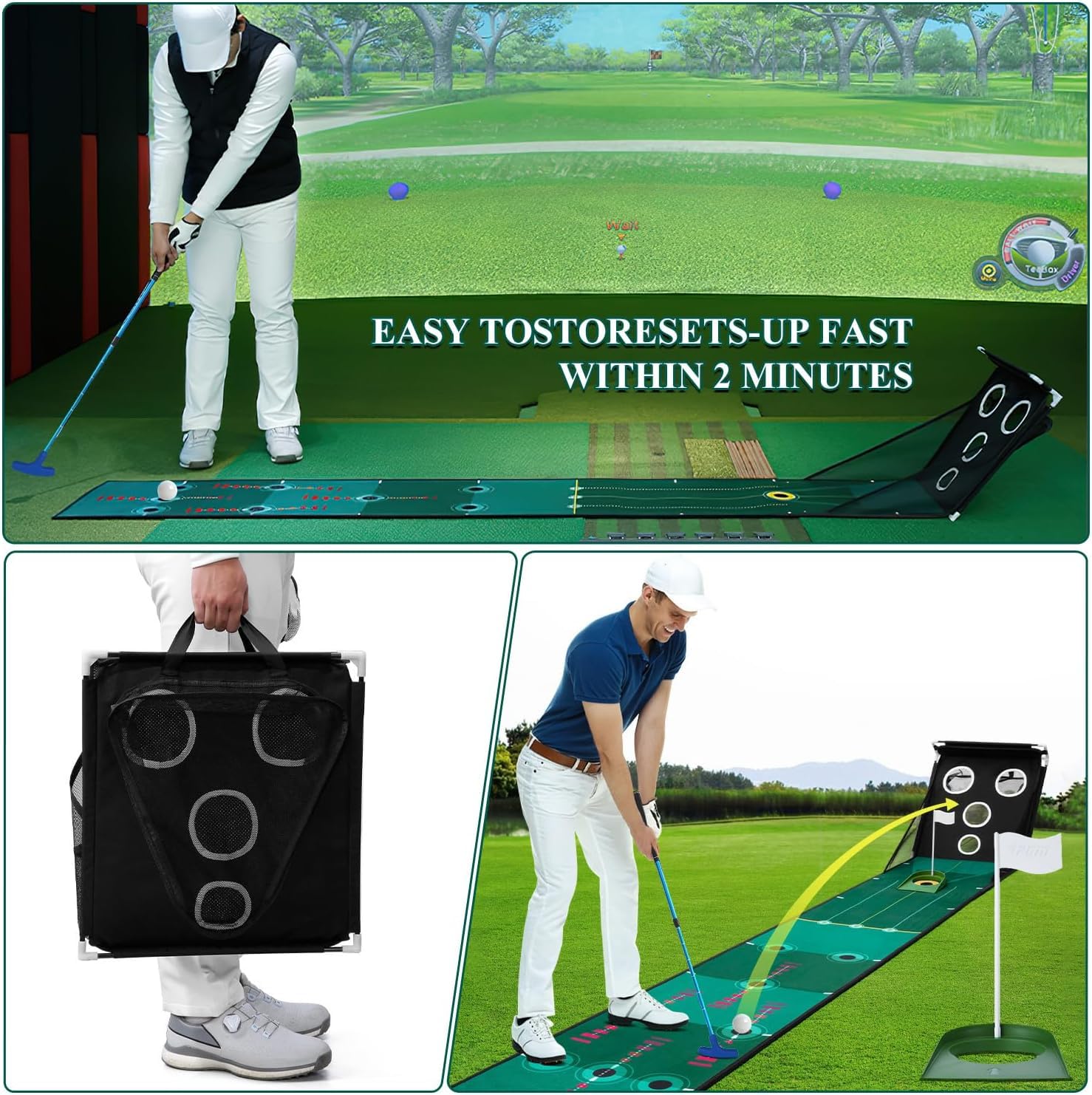 Alfombrilla de golf con sistema de retorno automático de bolas, césped de práctica para interiores y exteriores para entrenamiento profesional