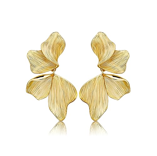 Gold Statement Earrings For Women 18K Gold Plated Sectored Flower