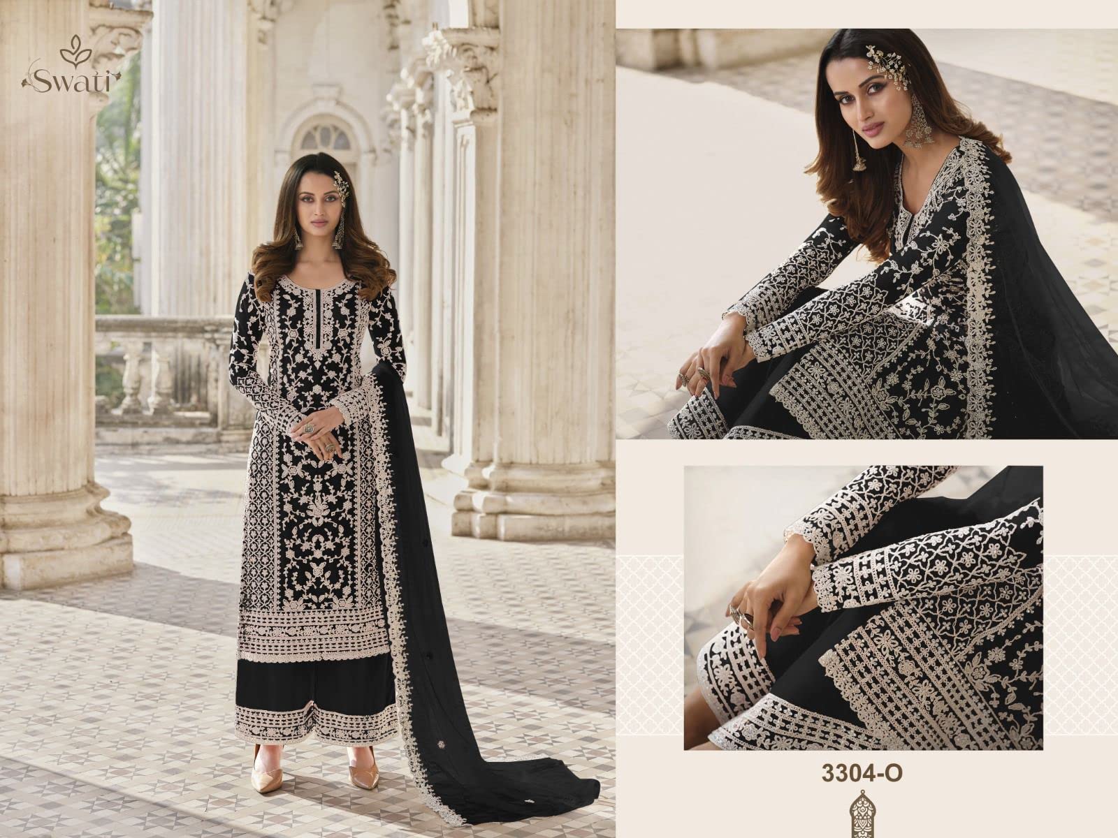 Etnico Partito Indossare Indiano Plus Size Salwar Kameez Dupatta Abiti Pakistani Pronto a Indossare Pantaloni Pantaloni Vestito, nero, 54