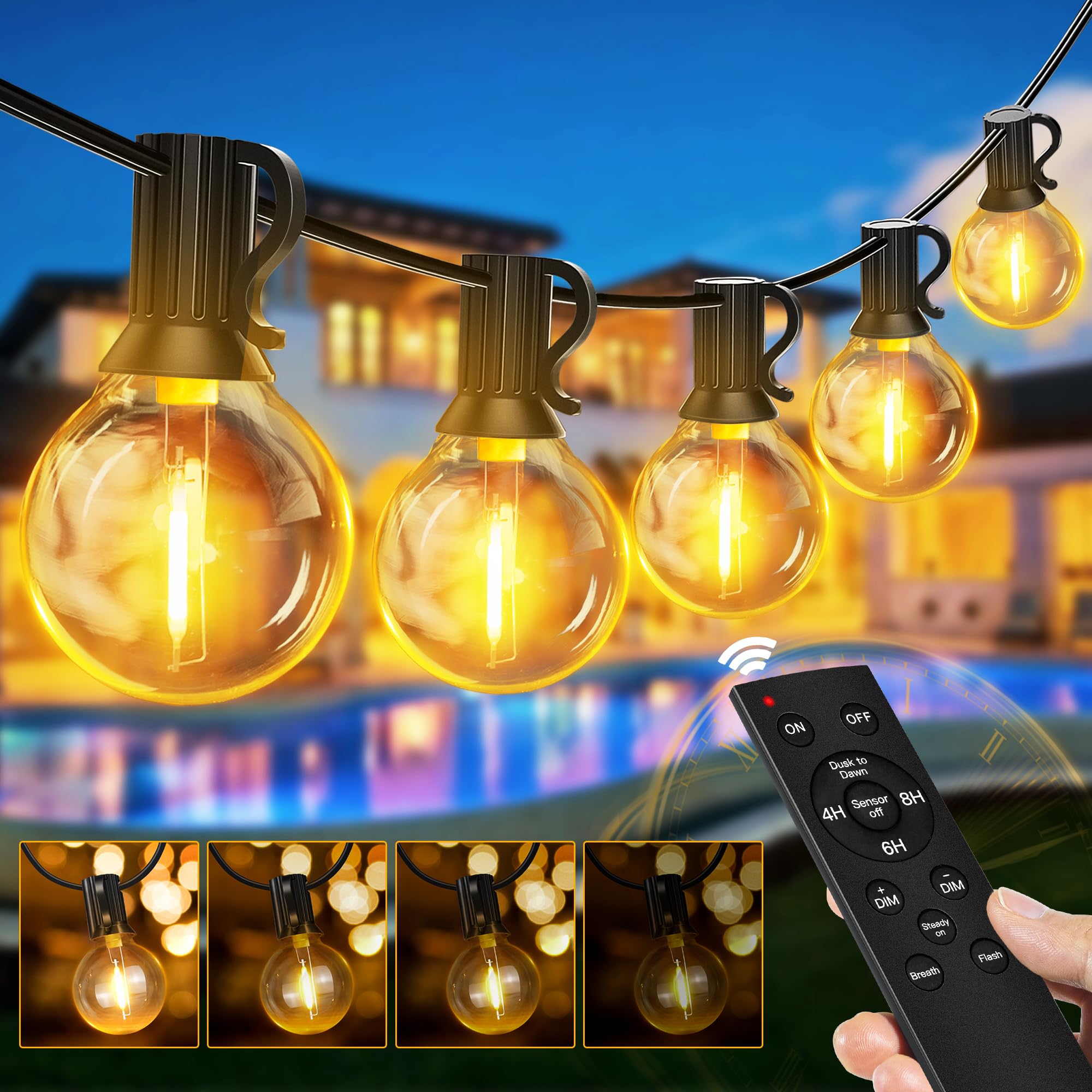 Ollny Festoon Lights Outdoor, 20m String Lights Mains Powered, 30+2 G40 Shatterproof Bulbs