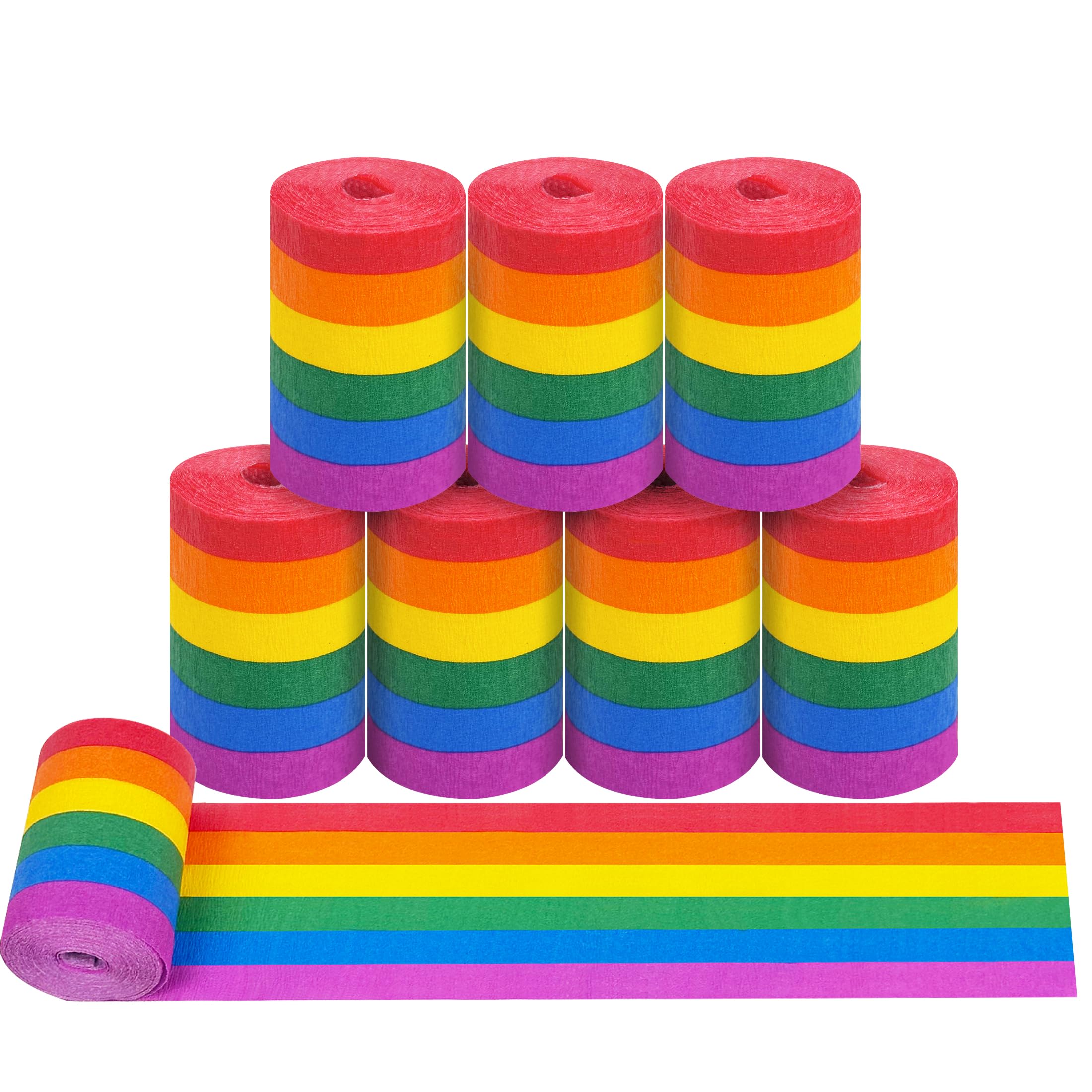 8 Rolls Crepe Paper Streamers, Rainbow Streamers Party Decorations for Birthday Baby Shower Bridal Shower Wedding Party Easter St Patrick's Day Pride Month — image 1