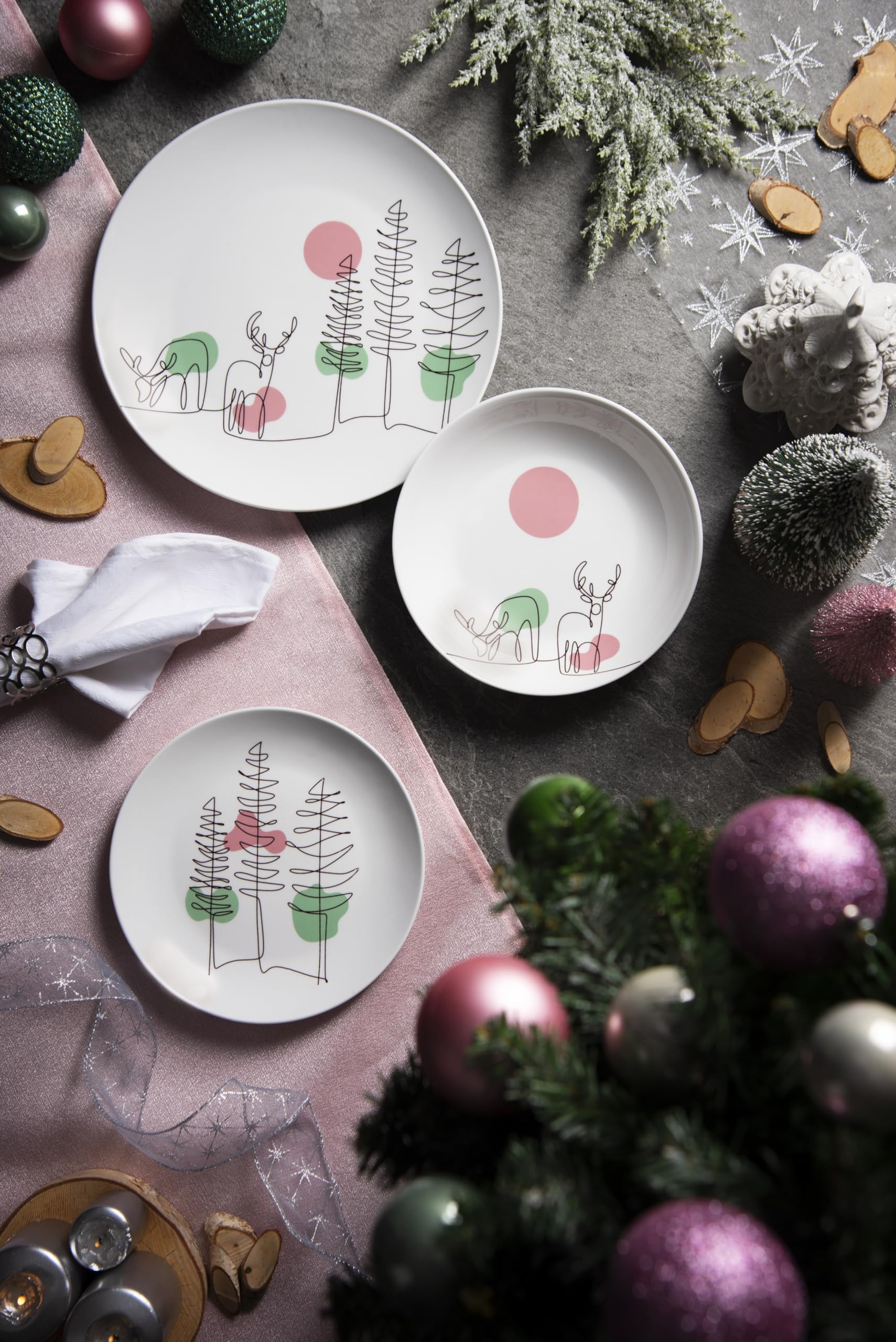Excelsa Le Fil De Noel Servizio Piatti 18 Pezzi, Porcellana, Multicolore